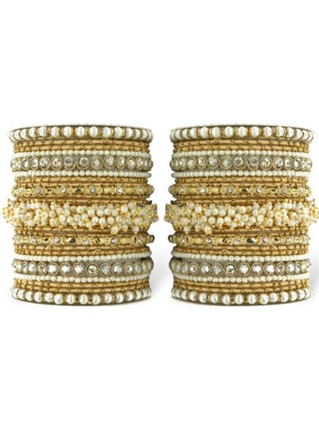 

leshya Set Of 2 Stone Studded & Beaded Mirror Traditional Rajasthani Bridal Chuda Bangles, Gold