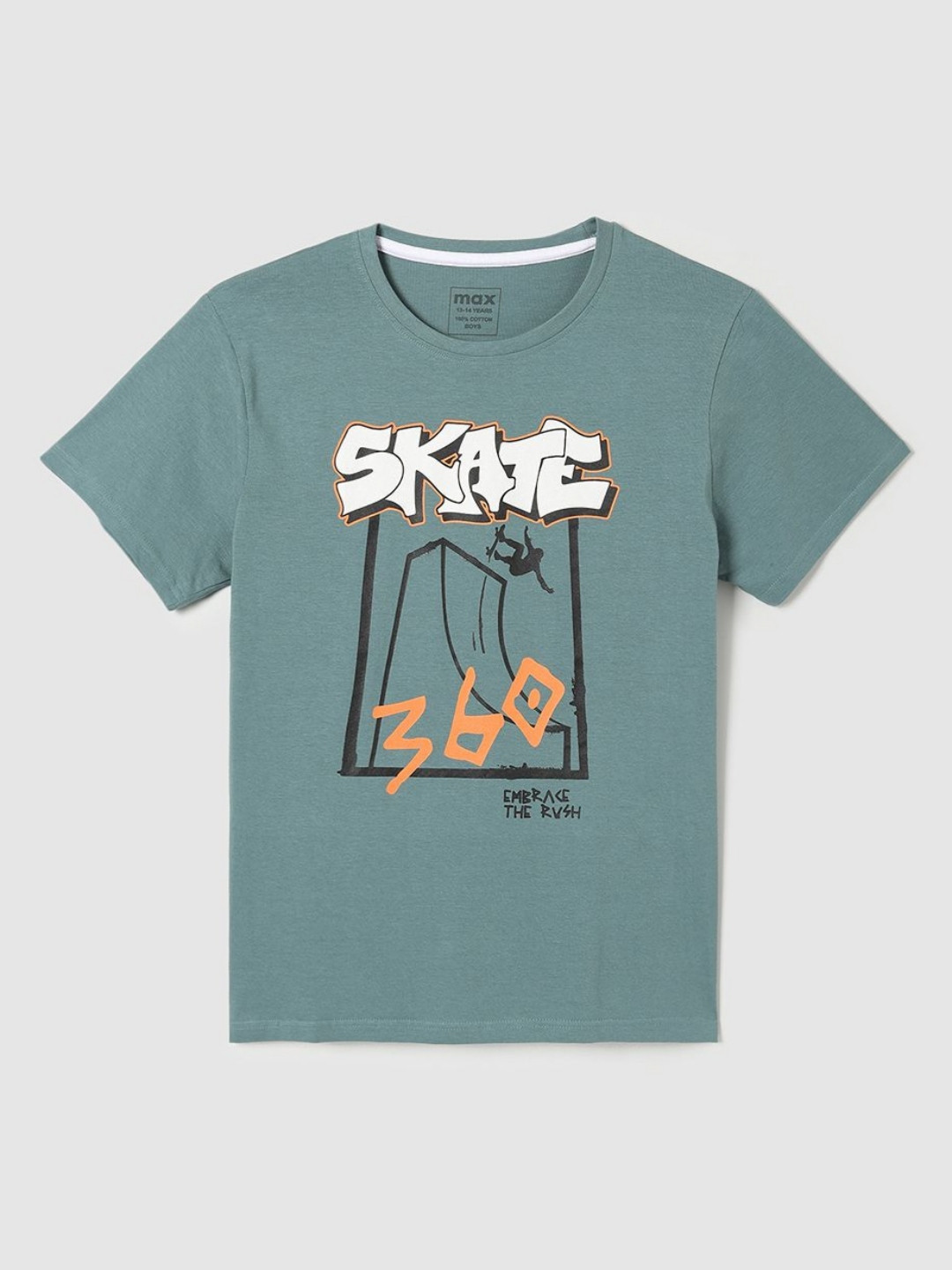 

max Boys Typography Printed Applique T-shirt, Green