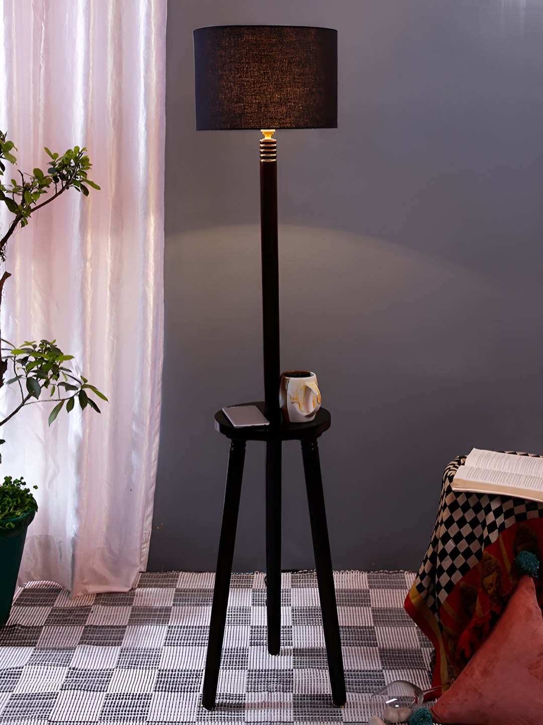 

Devansh Brown & Black Cylinder Shaped Wooden Floor Lamp