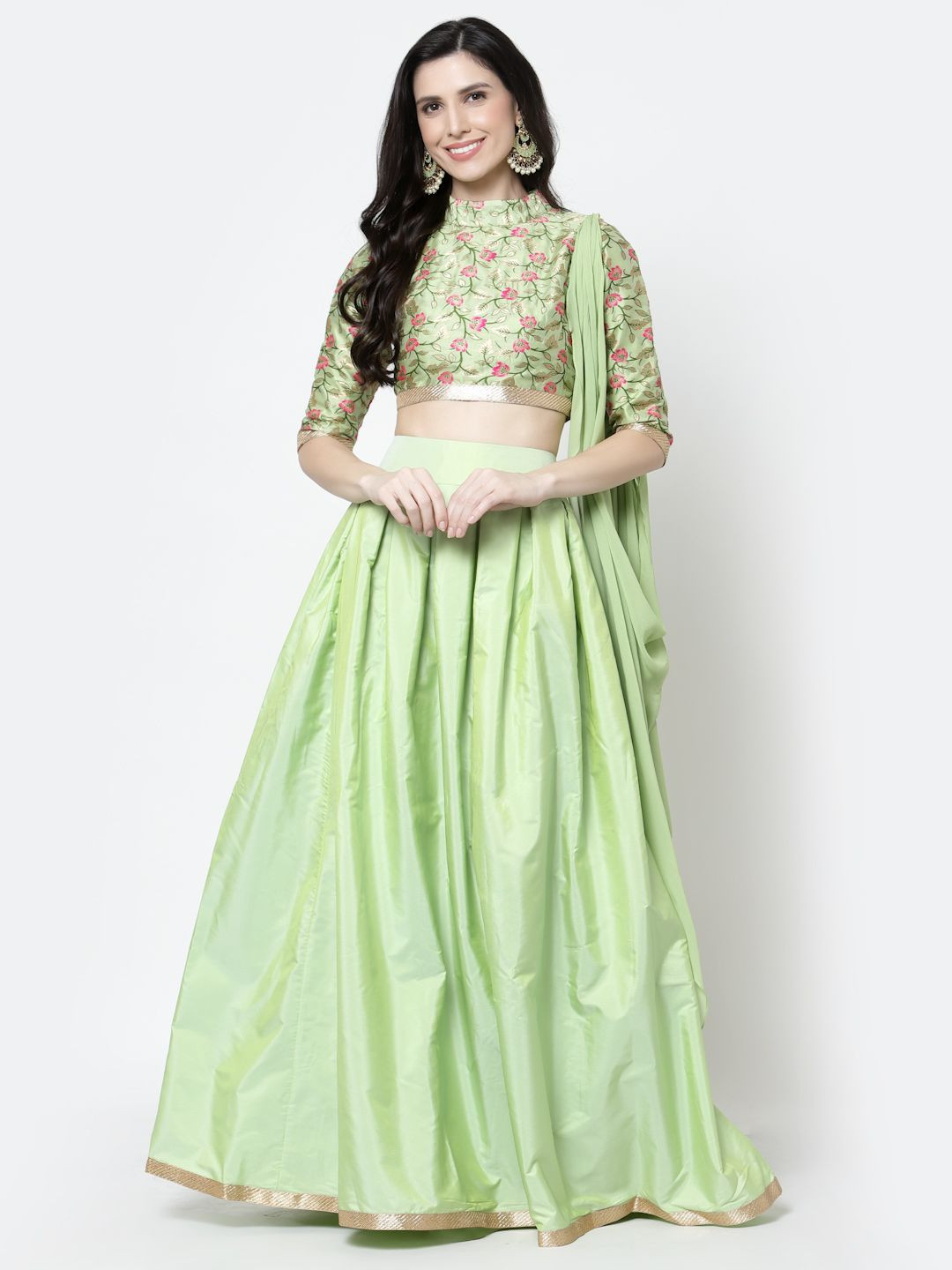 

DELIS Embroidered Ready to Wear Lehenga & Blouse With Dupatta, Green