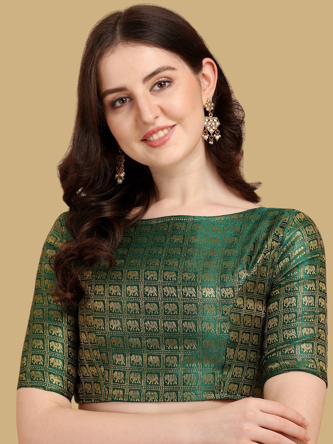 

Oomph! Women Woven Design Boat Neck Saree Blouse, Green