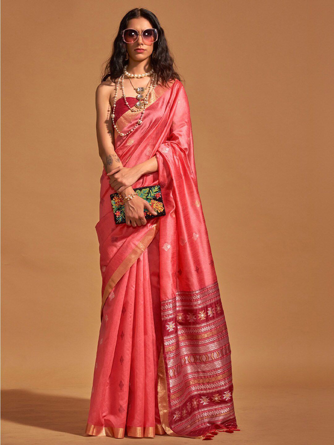 

Ethnielle Woven Design Zari Banarasi Saree, Pink