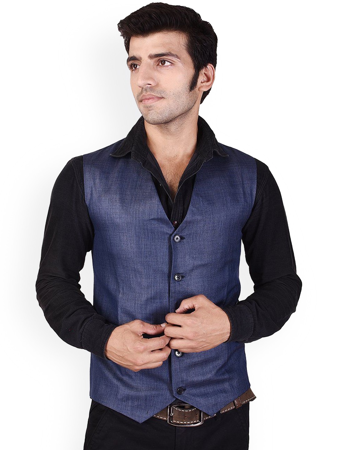 

VEERA PARIDHAAN V-Neck Woven Waistcoat, Blue