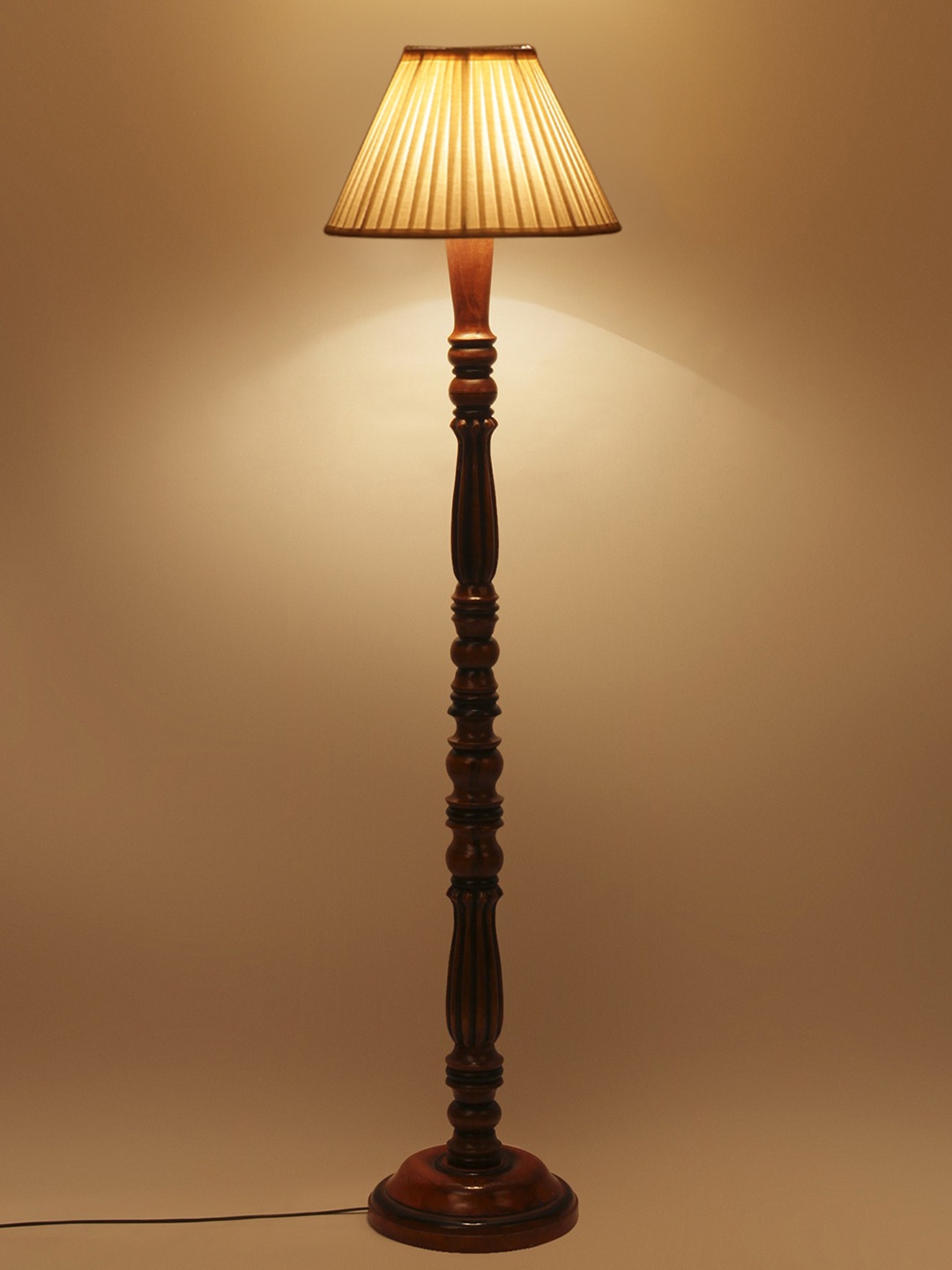 

Devansh Brown & Off White Wooden Floor Lamp With Shade