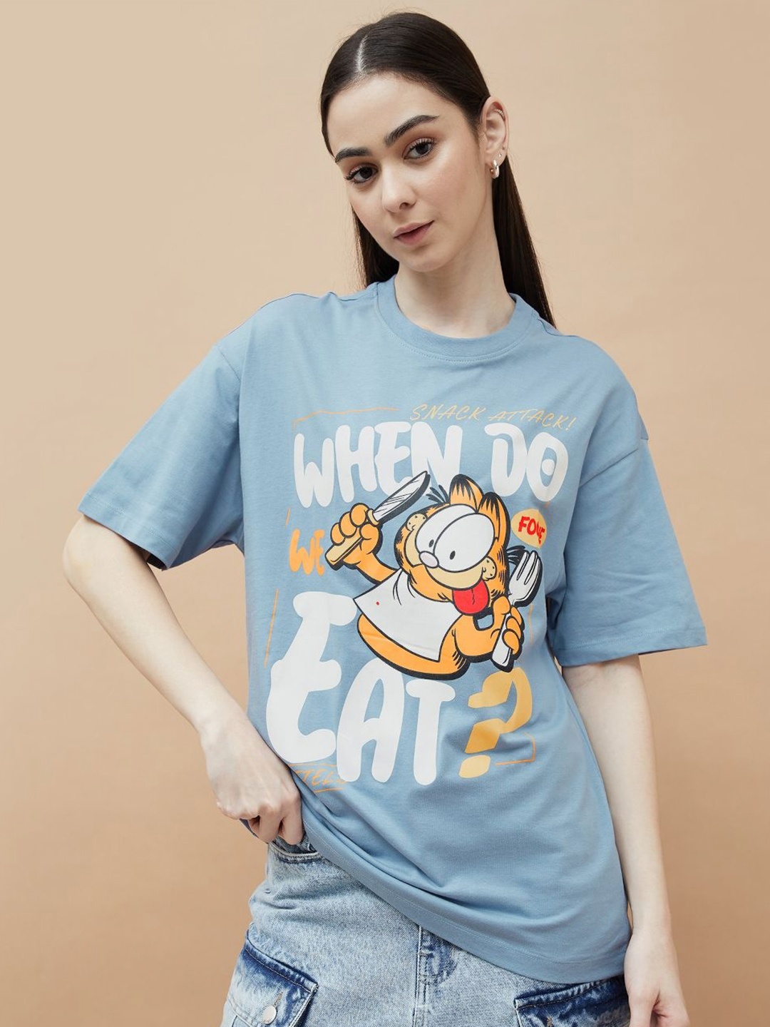 

Ginger by Lifestyle Women Garfield Printed T Shirt, Blue
