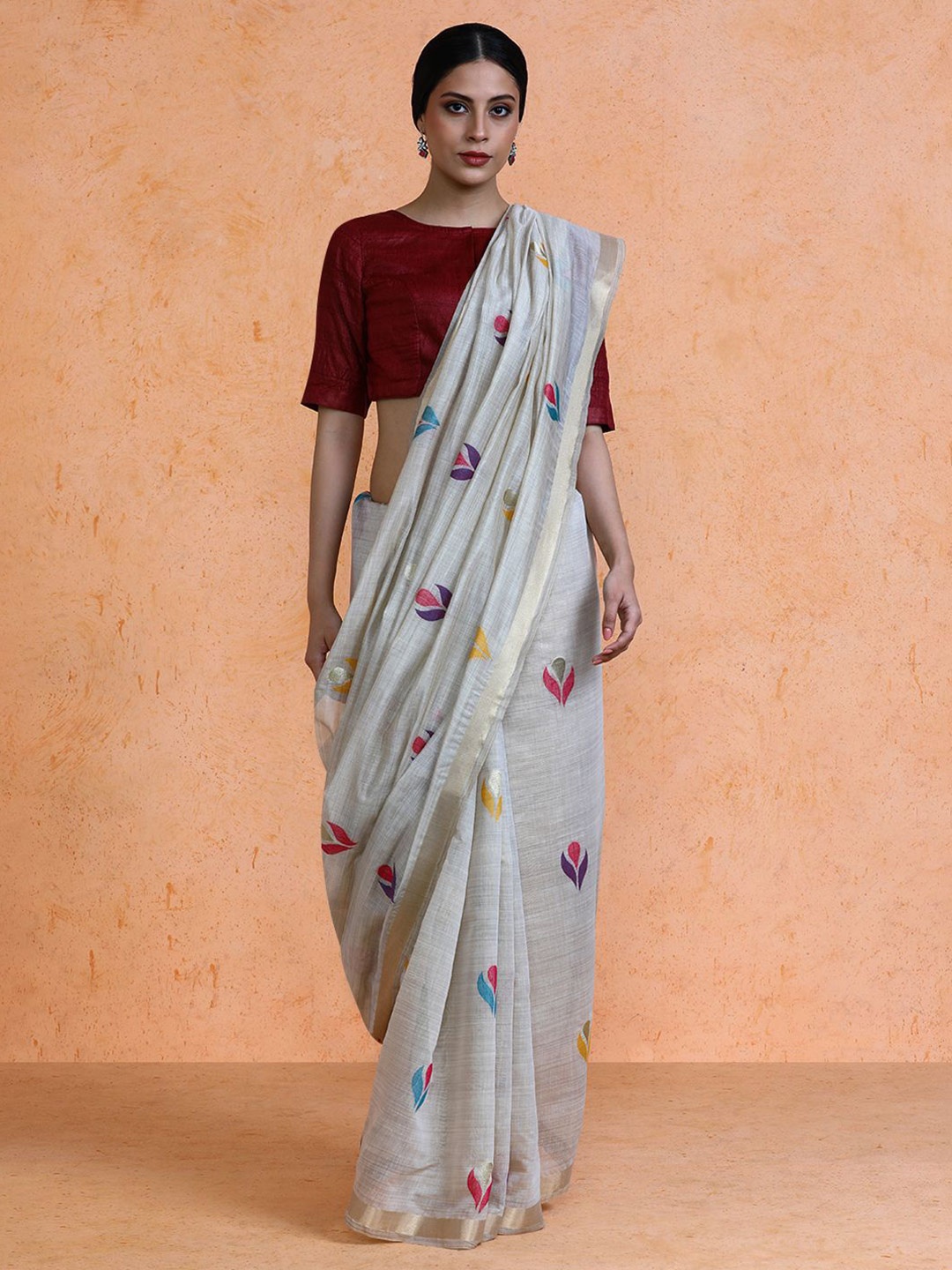 

SARHA Woven Design Muga Cotton Saree, Beige