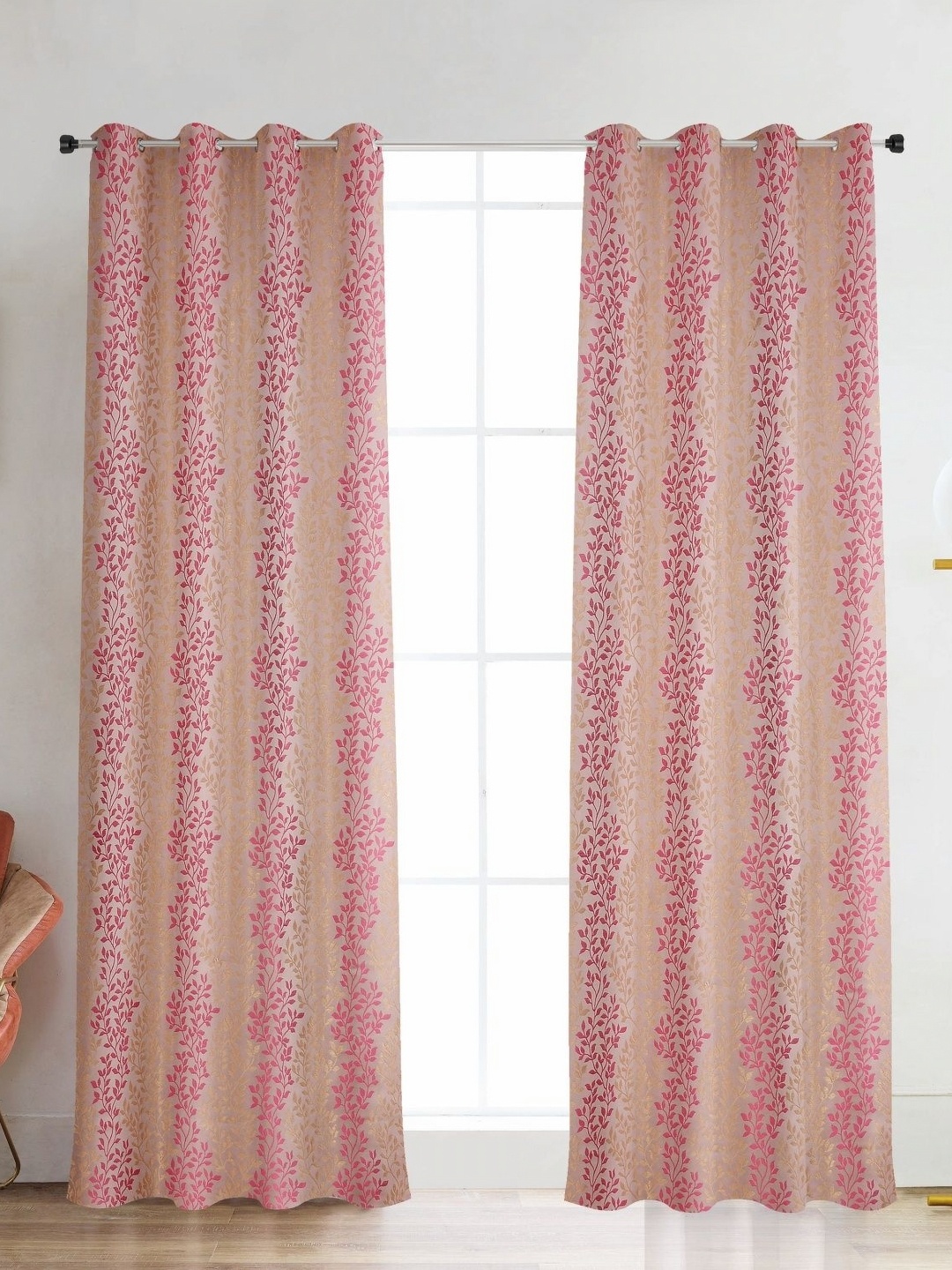 

Galaxy Home Decor Peach-Coloured & Pink 2 Pieces Floral Room Darkening Long Door Curtains