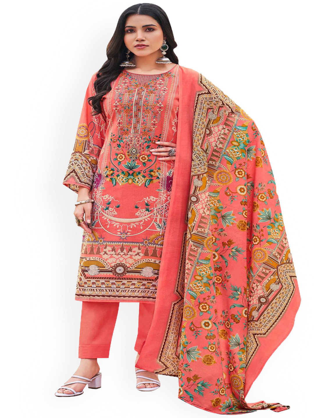 

DRAVINAM Trends Ethnic Motifs Printed Pure Cotton Unstitched Dress Material, Pink