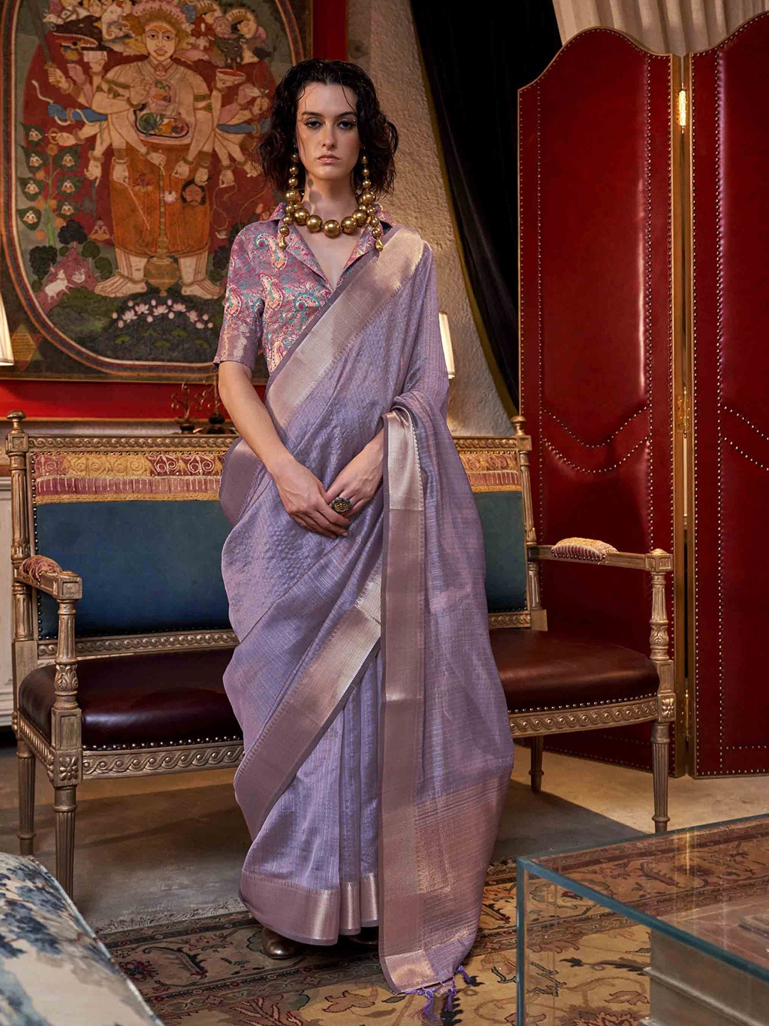 

DIVASTRI Woven Design Zari Saree, Lavender
