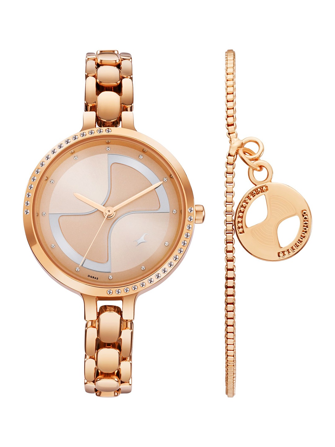 

Fastrack Women Pulse Embellished Dial & Bracelet Style Straps Analogue Watch 6311WM01F, Rose gold