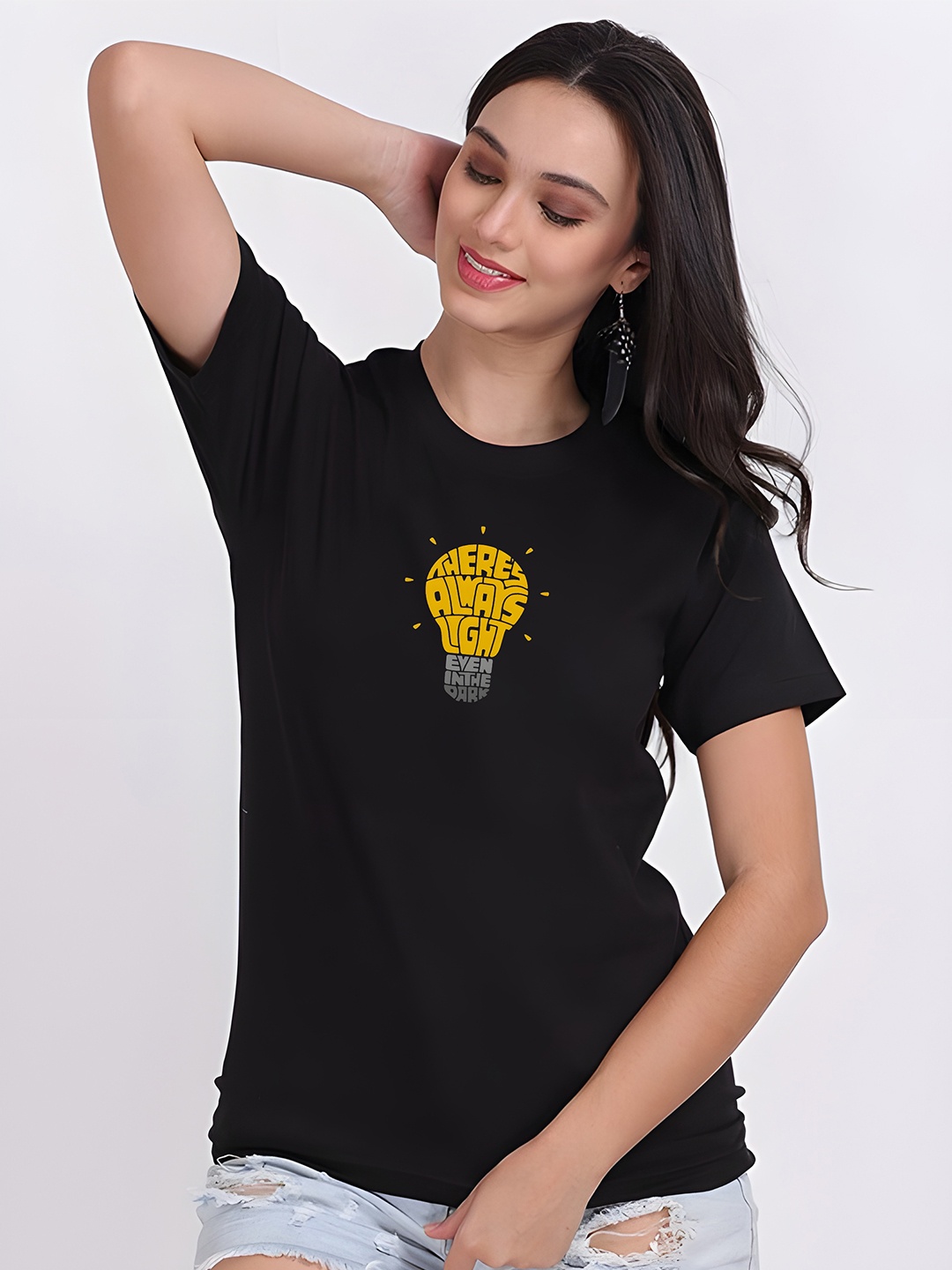 

KAIDO Women Pure Cotton T-shirt, Black