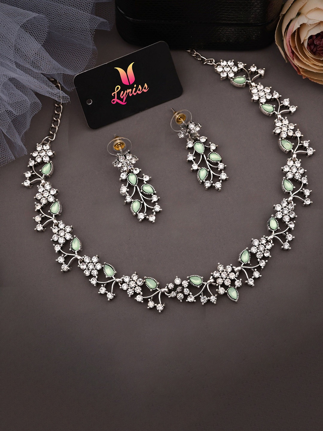 

Lyriss Set Of 2 Silver-Plated American Diamonds Studded Jewellery Set