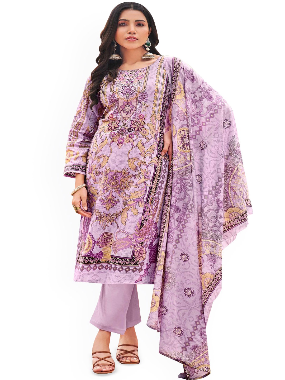 

DRAVINAM Trends Floral Printed Pure Cotton Unstitched Dress Material, Purple
