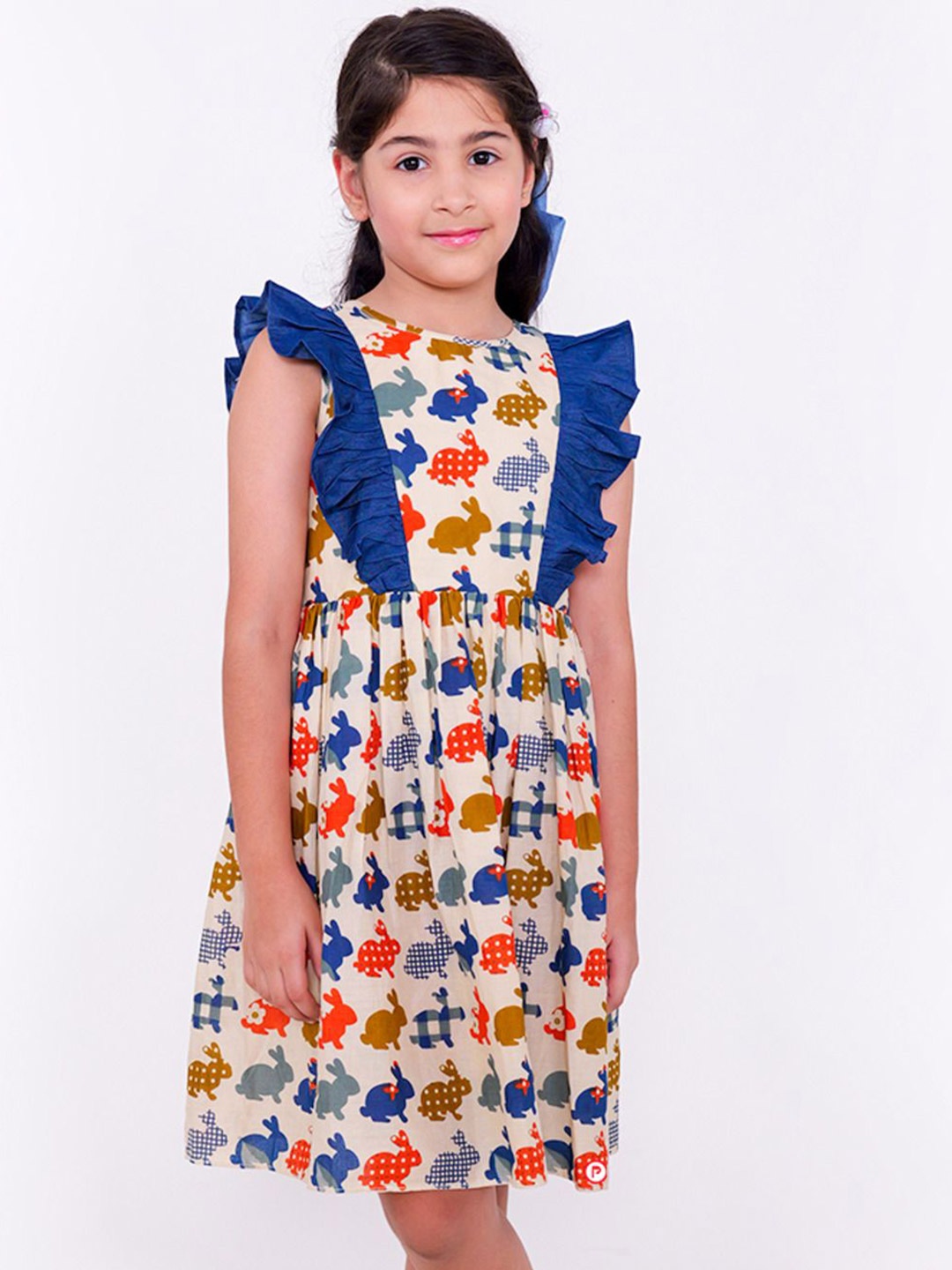 

Picco Ricco Girls Cotton Printed Fit & Flare Dress, Beige