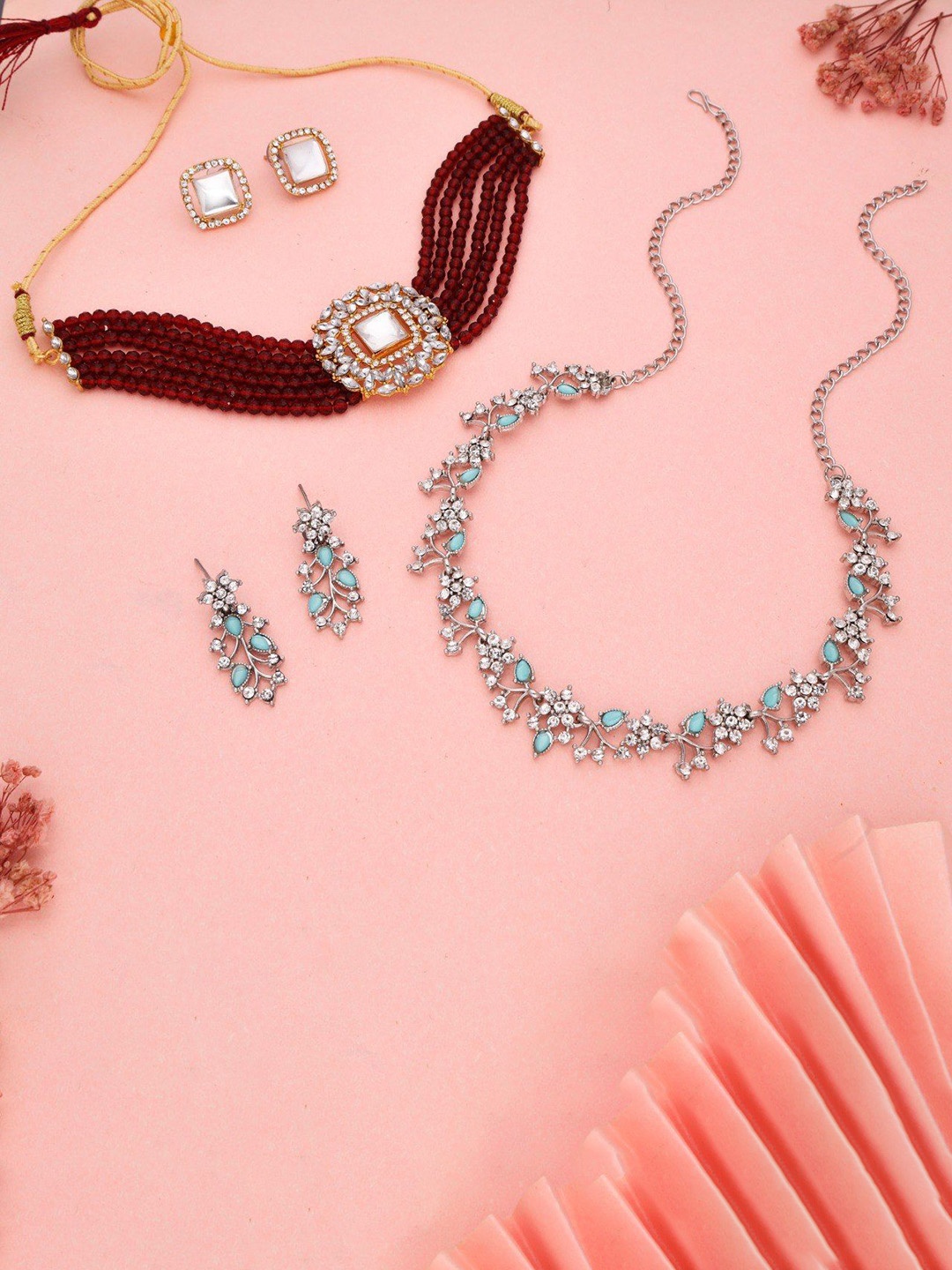 

Lyriss Set Of 2 Gold-Plated American-Diamond-Studded Necklace With Studs