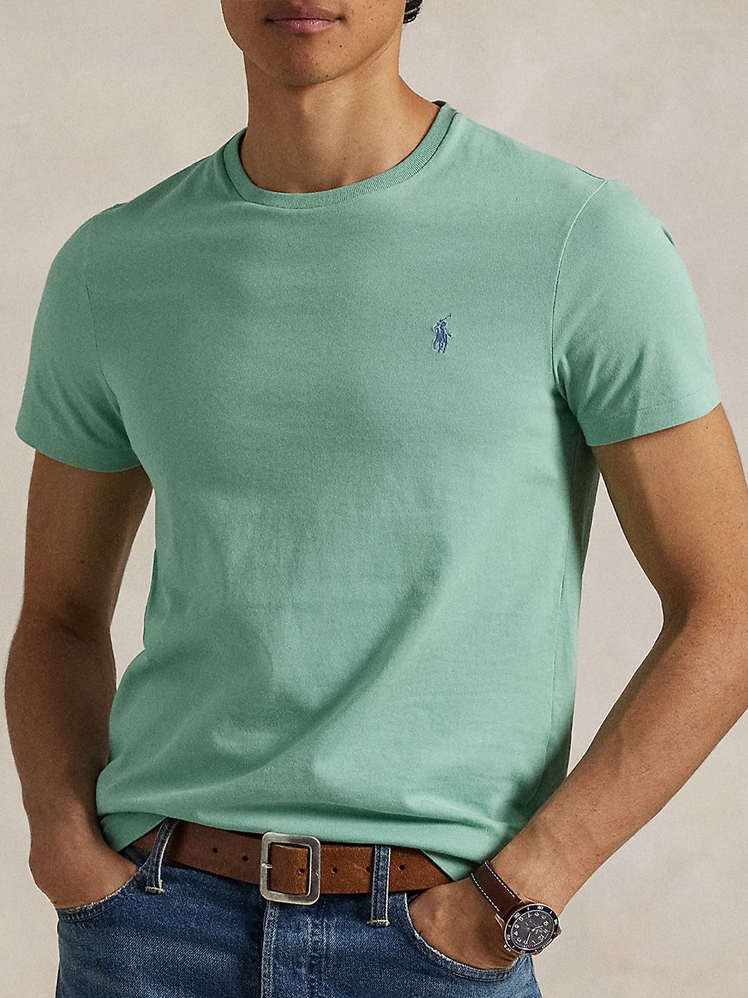 

Polo Ralph Lauren Men Solid Round Neck Cotton T-shirt, Green