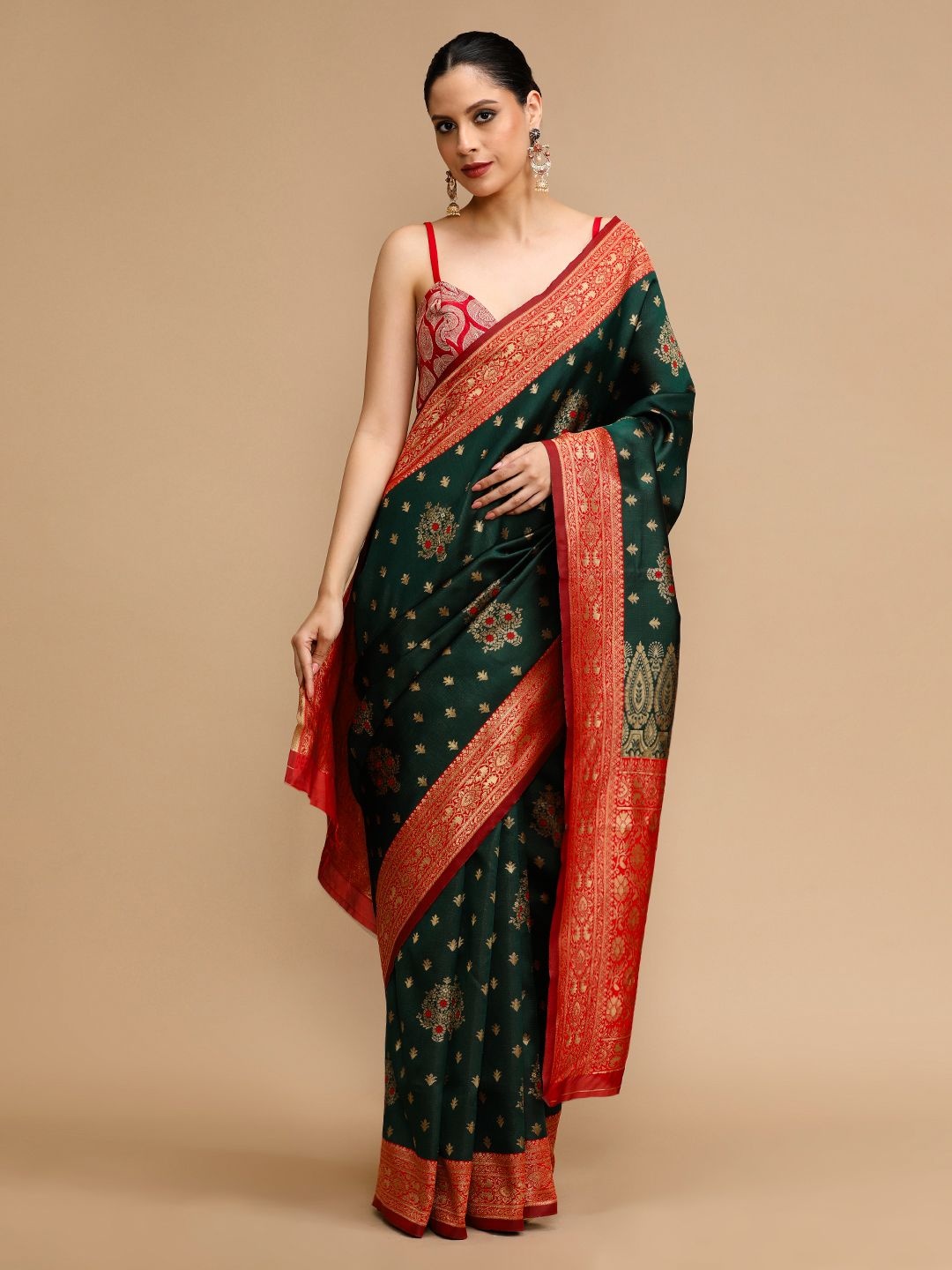 

House of Pataudi Ethnic Motifs Banarasi Saree With Unstitched Blouse, Green