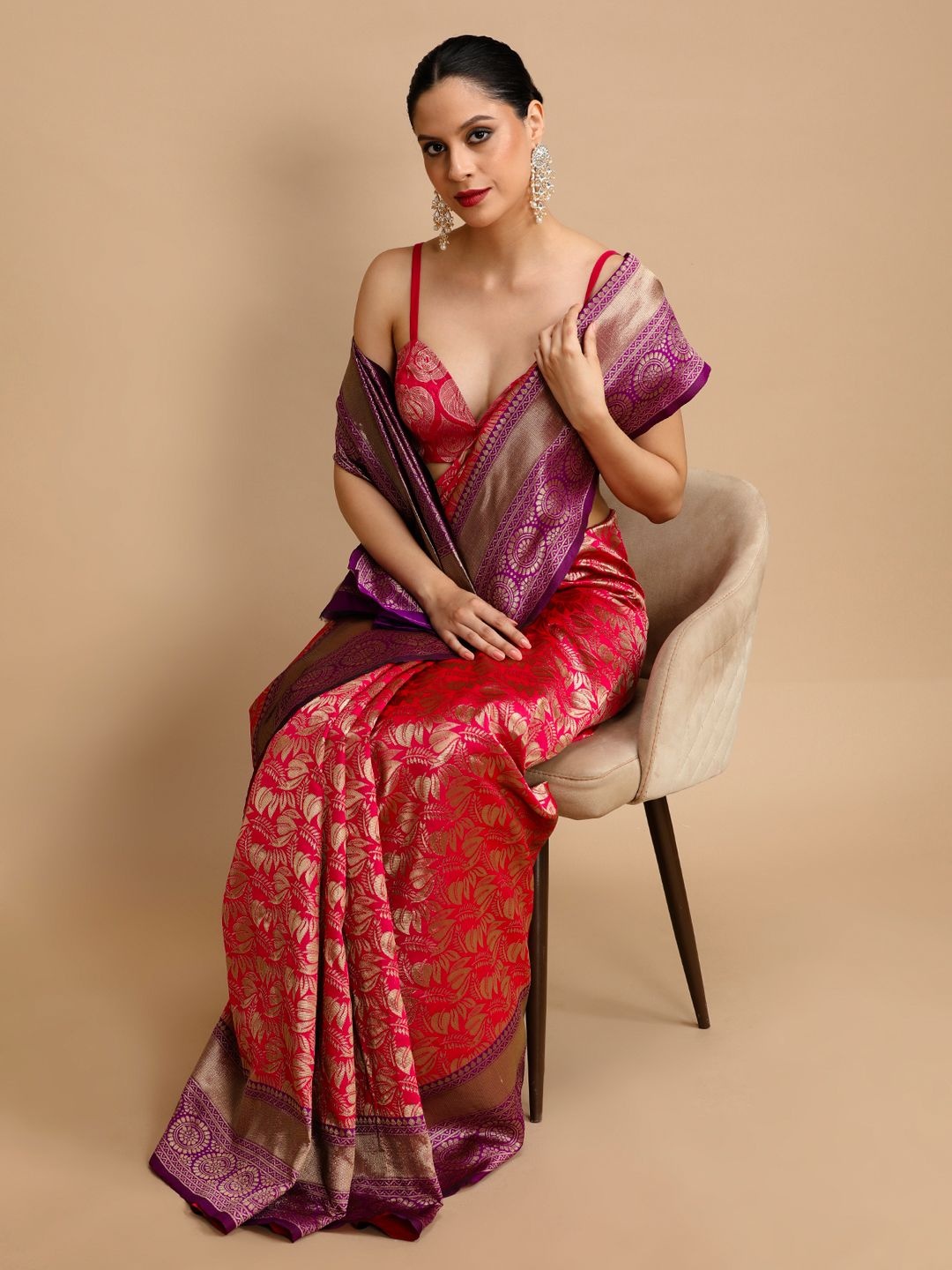 

House of Pataudi Woven Design Banarasi Saree With Unstitched Blouse, Red