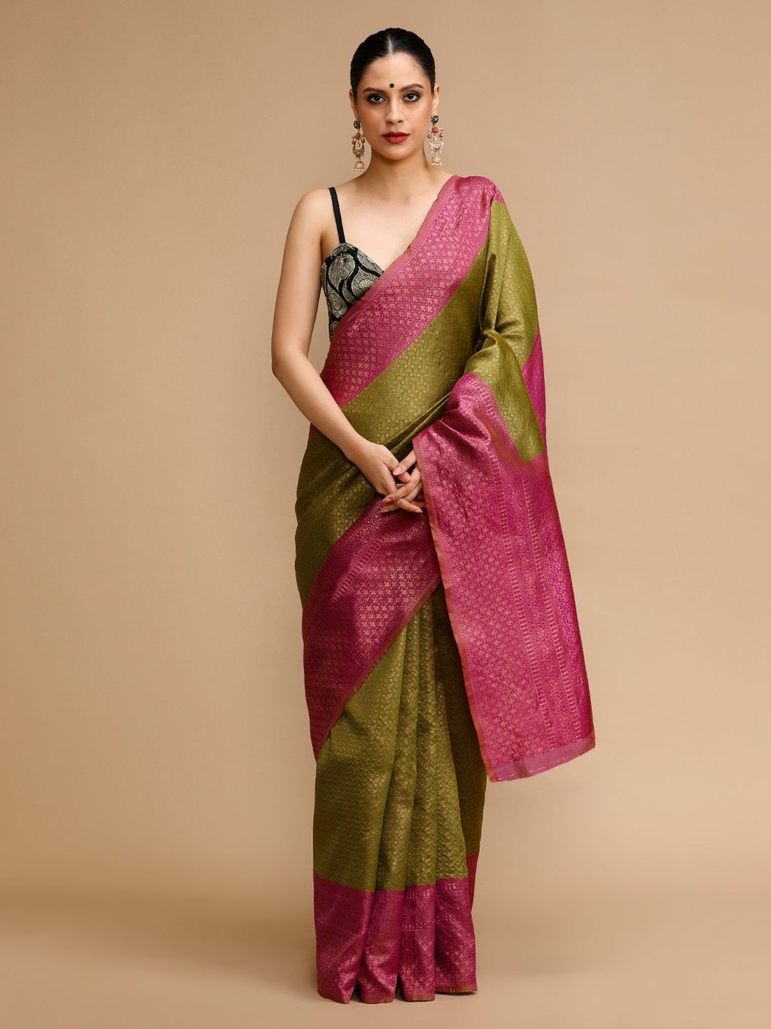 

House of Pataudi Ethnic Motifs Woven Design Banarasi Saree With Unstitched Blouse, Green