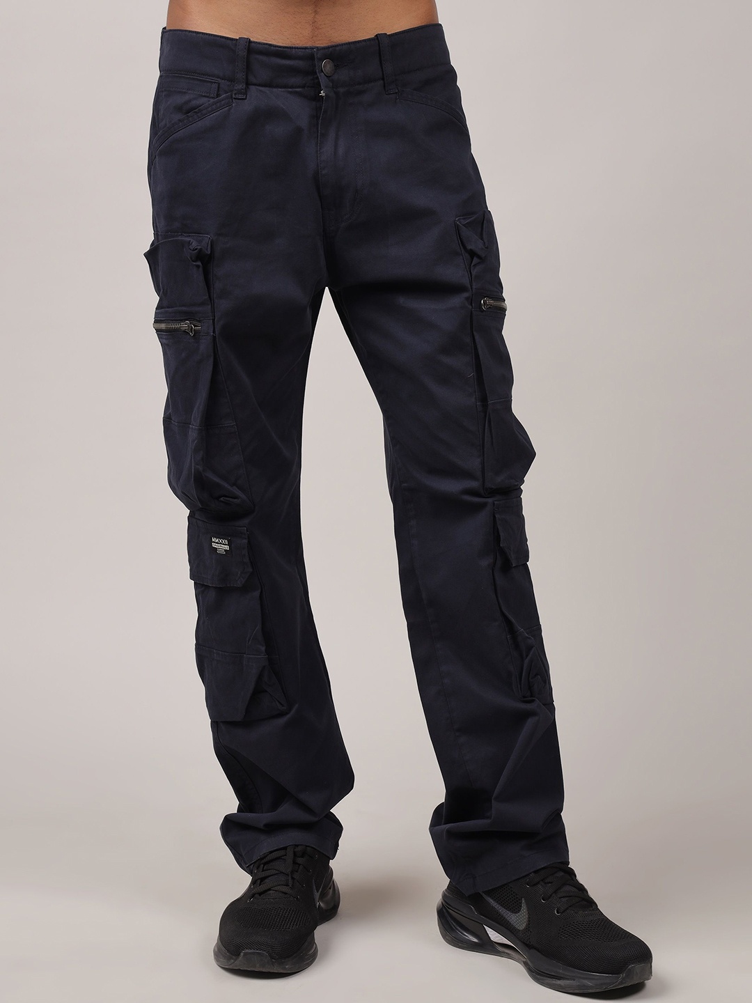 

MMXXII Men Relaxed Straight Leg Straight Fit Cotton Cargo Trouser, Navy blue