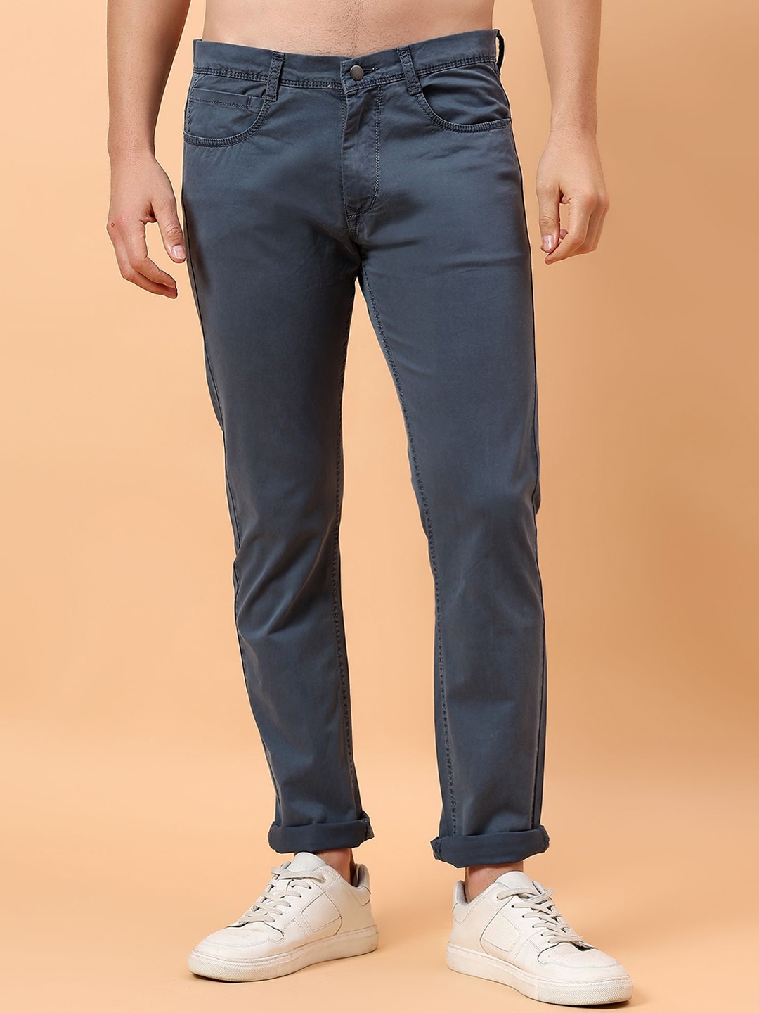 

MEGHZ Men Urban Slim Mid-Rise Cotton Trouser, Blue