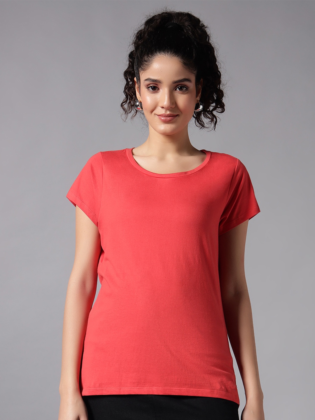 

Chemistry Women Pure Cotton Raw Edge T-shirt, Red