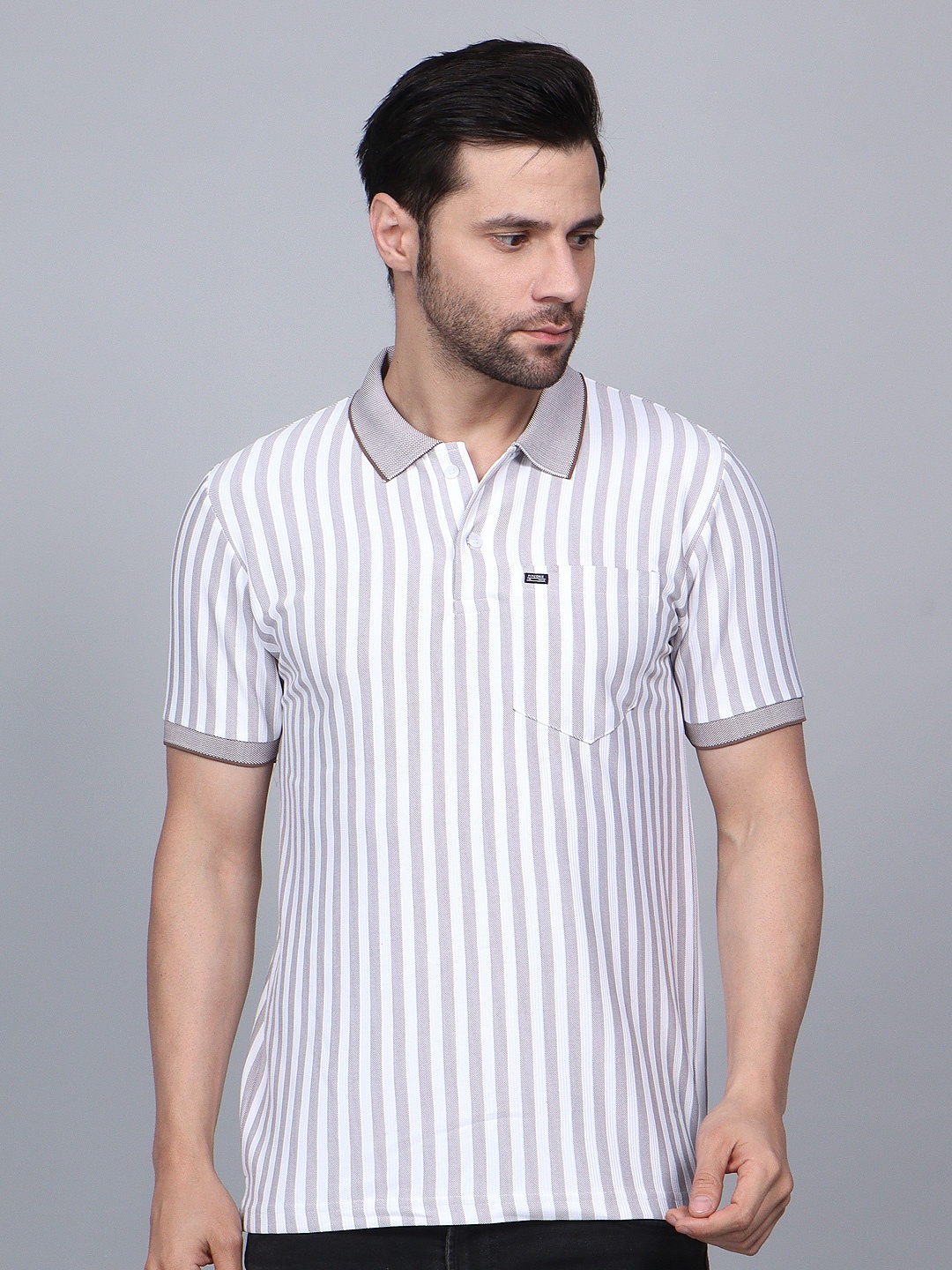 

Fitcore Men Dri-FIT Striped Polo Collar T-shirt, Brown