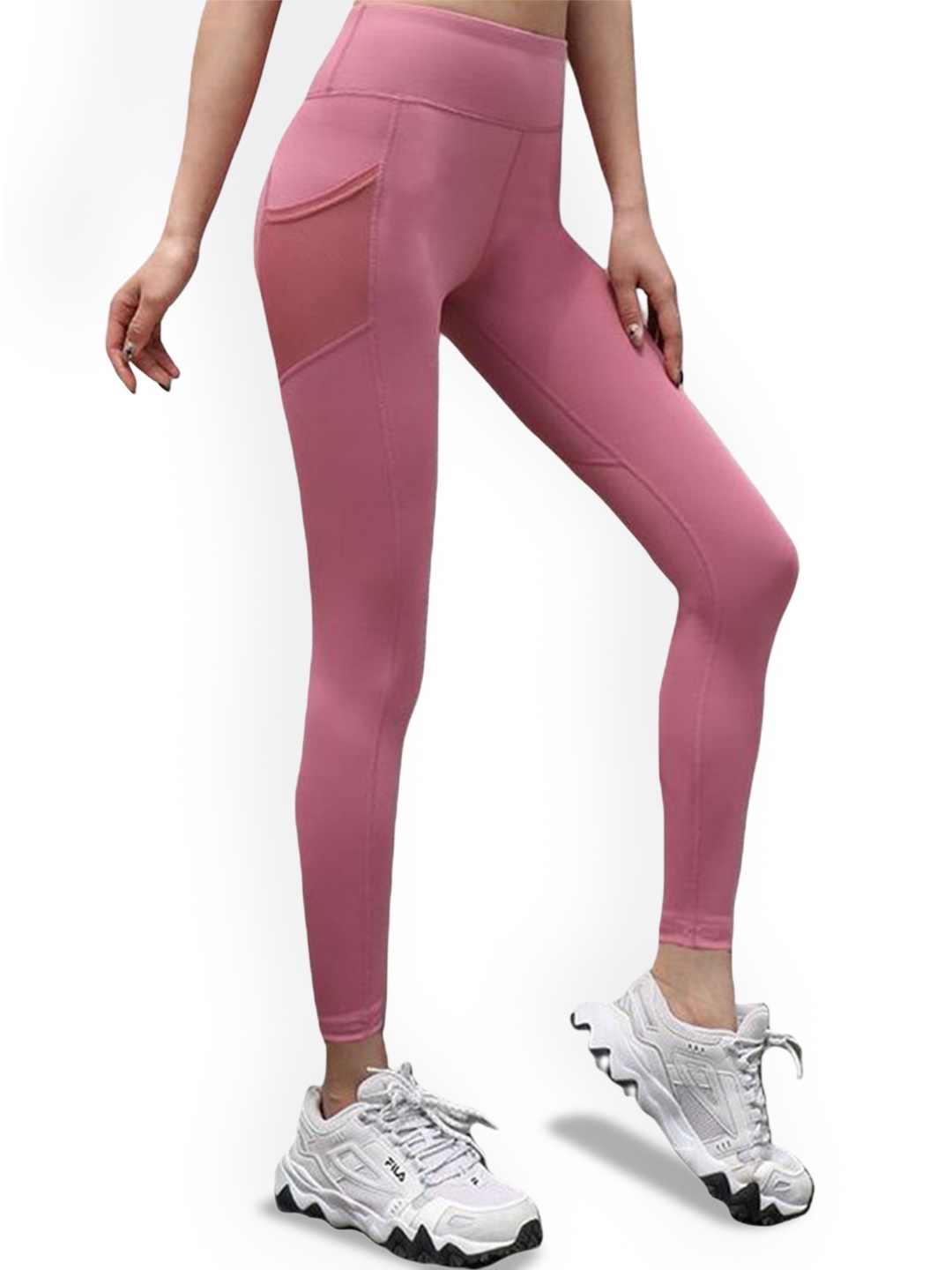 

Alexvyan Slim-Fit Breathable Anti-Skid Stretchable Gym Wear Tights With Pocket, Pink