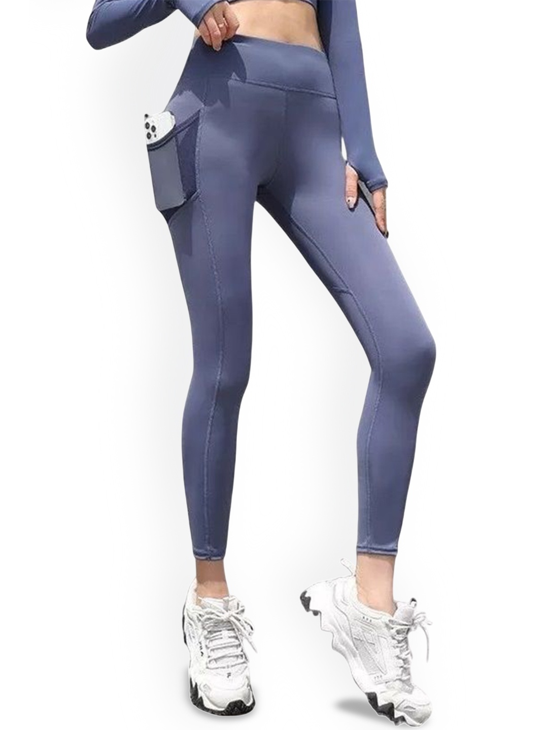 

Alexvyan Slim-Fit Breathable Anti-Skid Stretchable Gym Wear Tights With Pocket, Blue