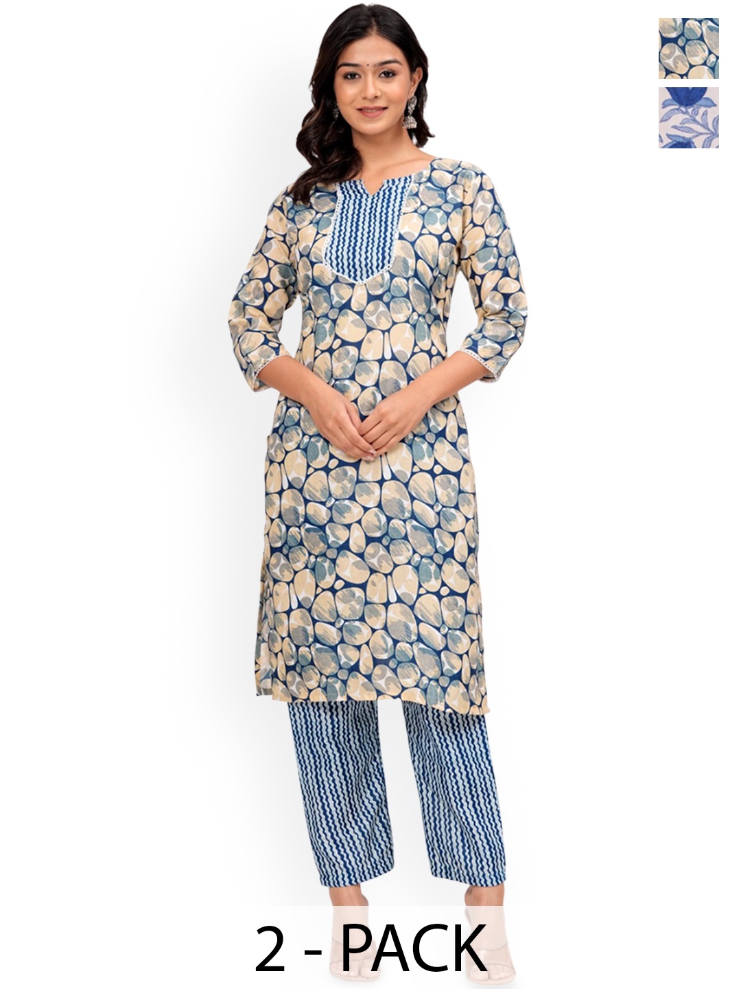 

Moda Rapido Women Ethnic Motifs Printed Regular Kurta with Trousers, Blue