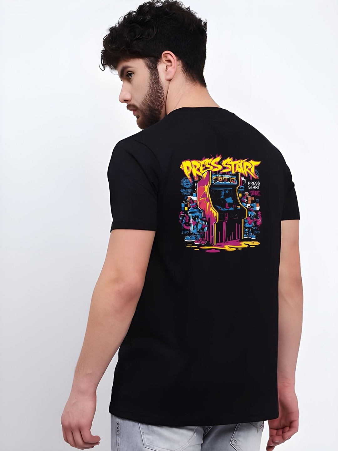 

THE BEETEL HOUSE Men Drop-Shoulder Sleeves T-shirt, Black