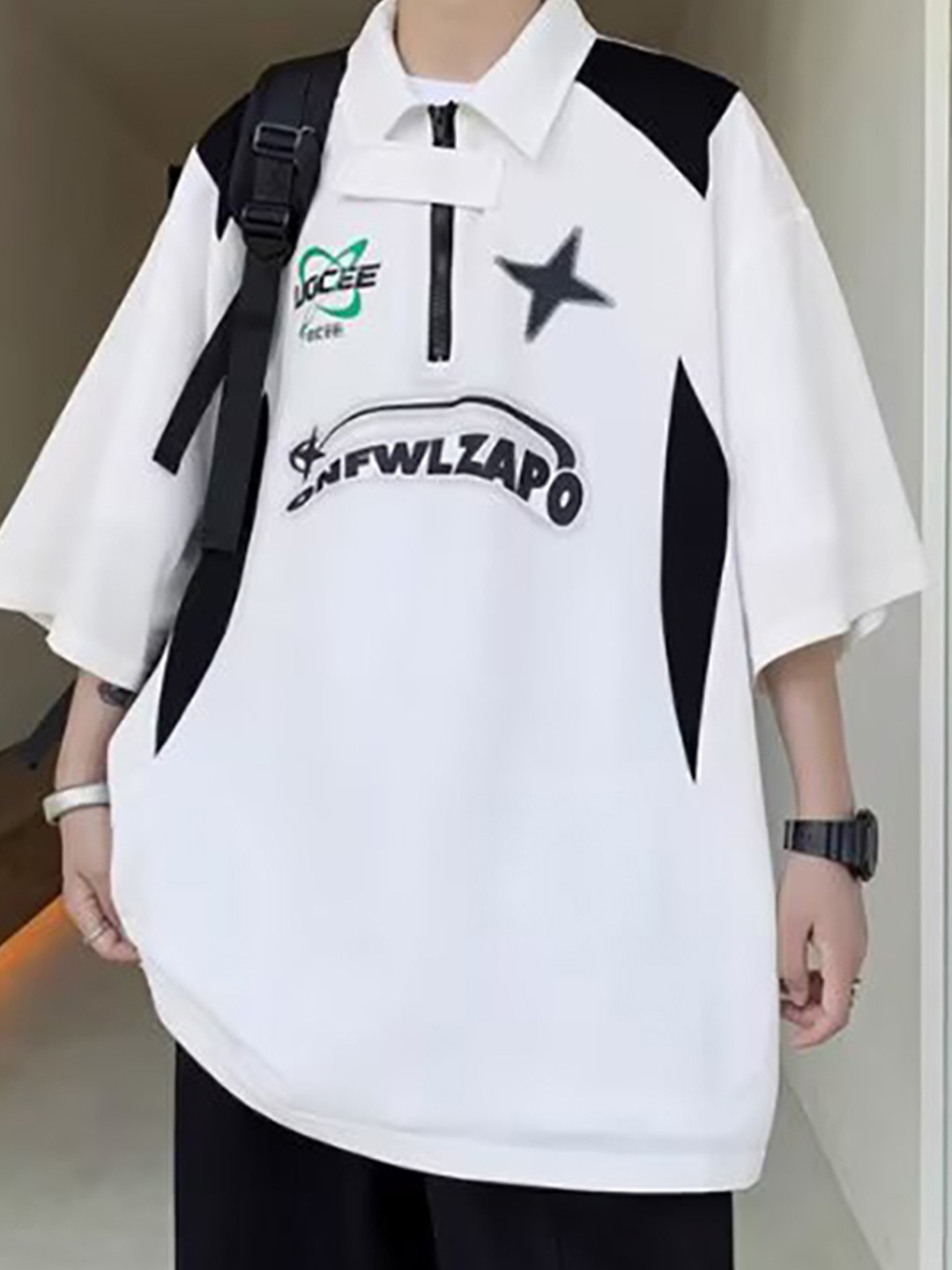 

StyleCast x Revolte Men Typography Printed Polo Collar Oversized T-shirt, White