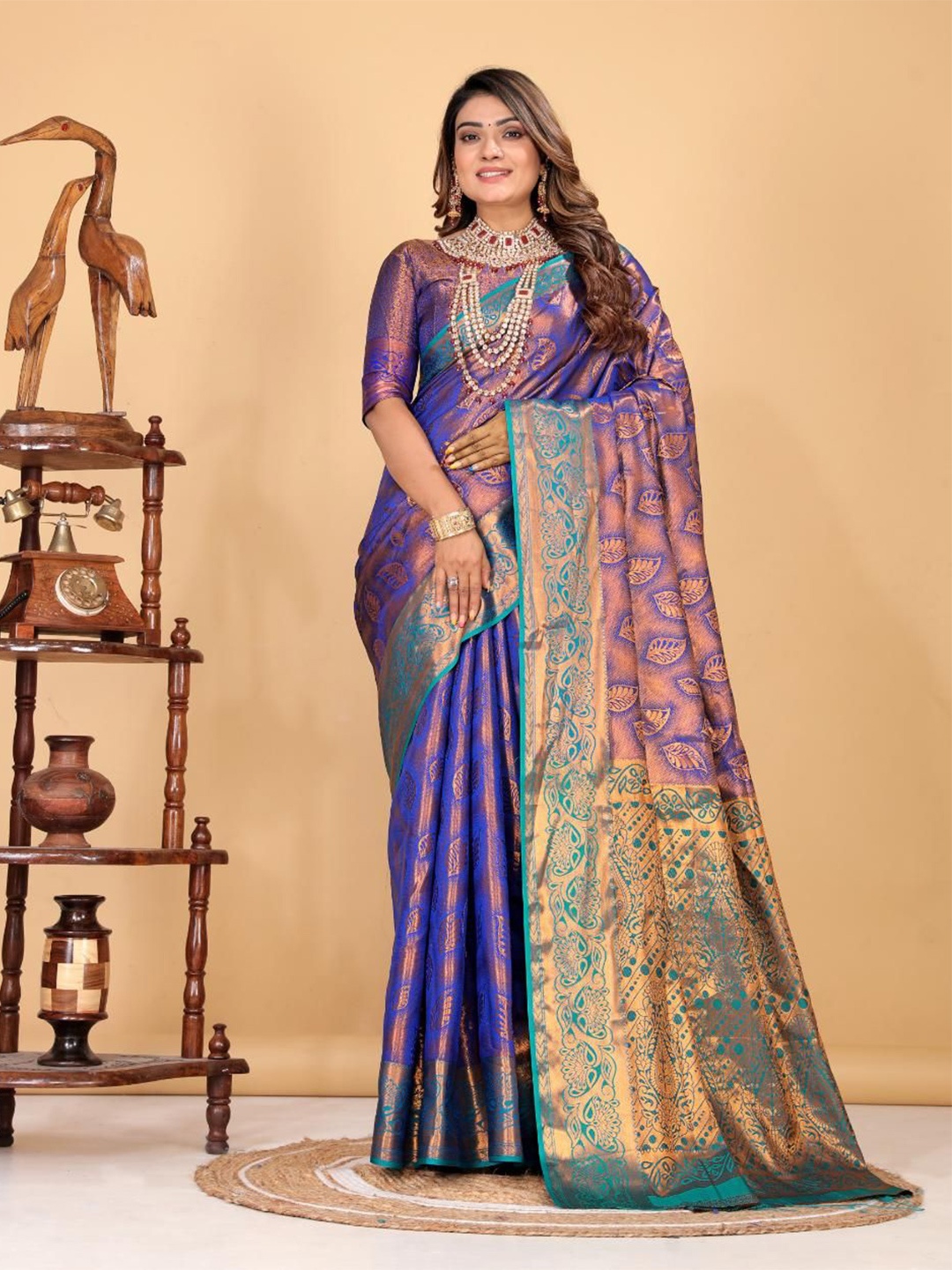 

jayant creation Ethnic Motifs Woven Design Zari Banarasi Saree, Purple