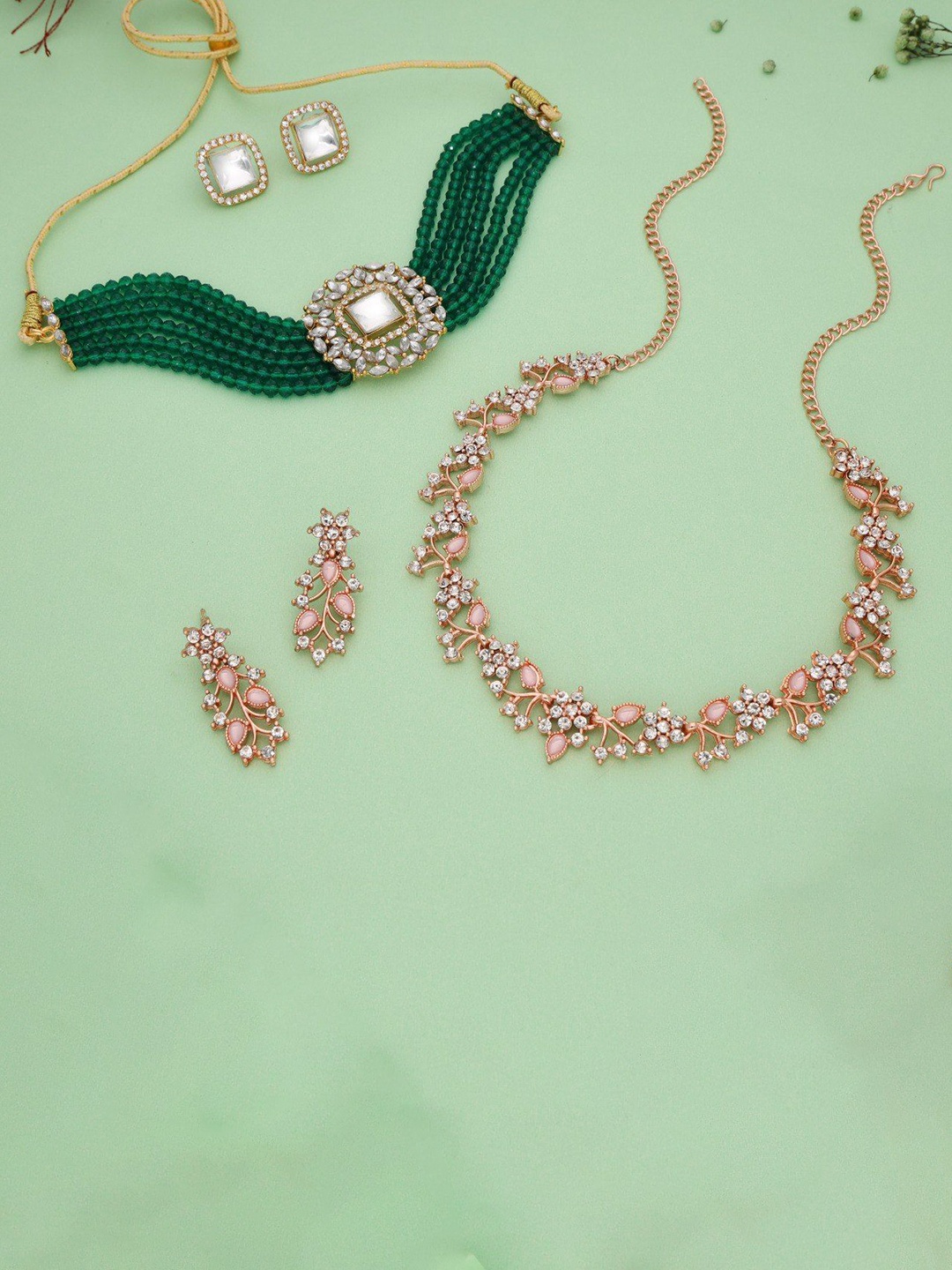 

Lyriss Set Of 2 Gold-Plated American-Diamond-Studded Jewellery Sets