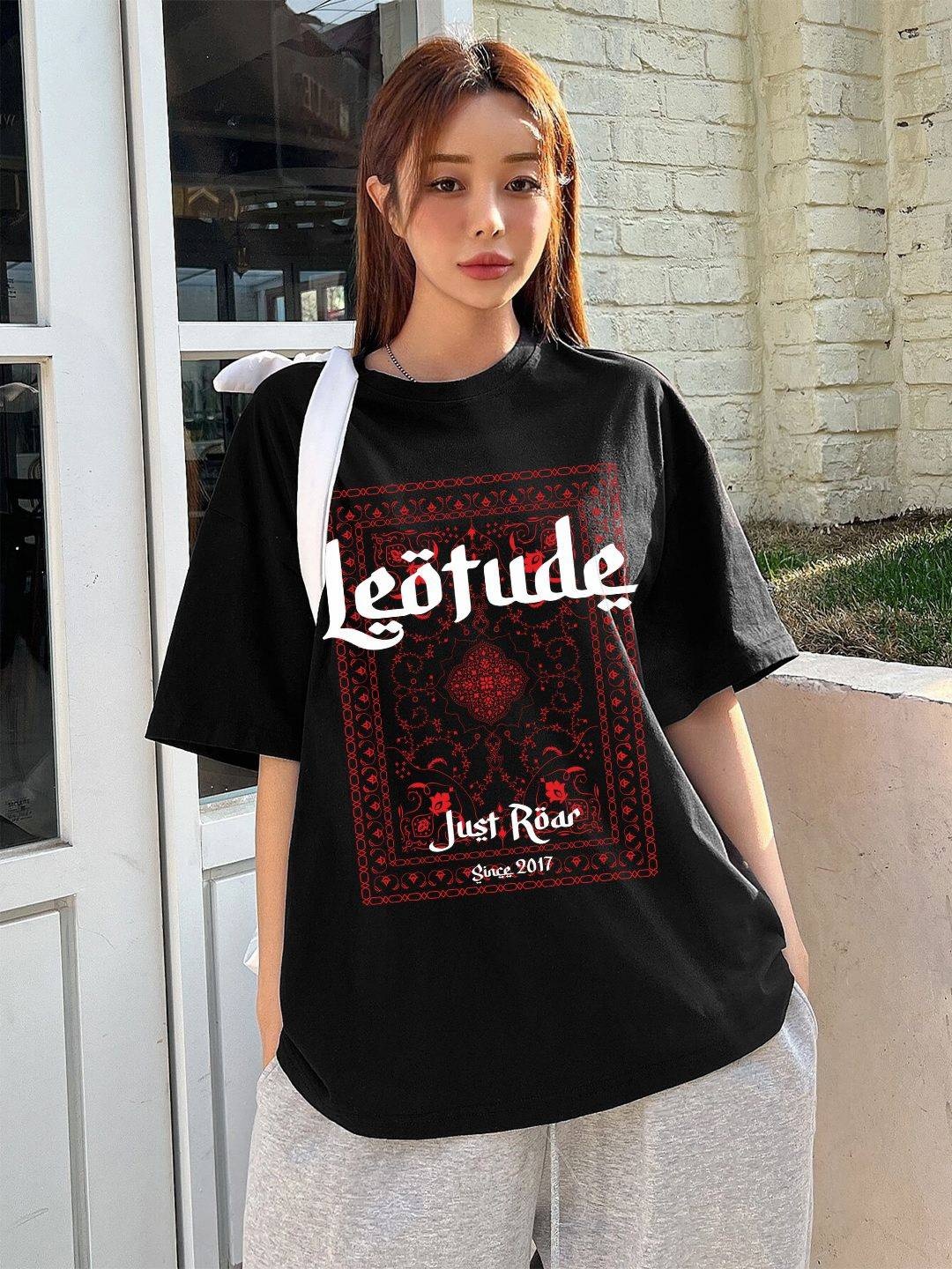 

Leotude Women Pack Of 2 Graphic Printed Round Neck Cotton Oversized T-shirts, Black