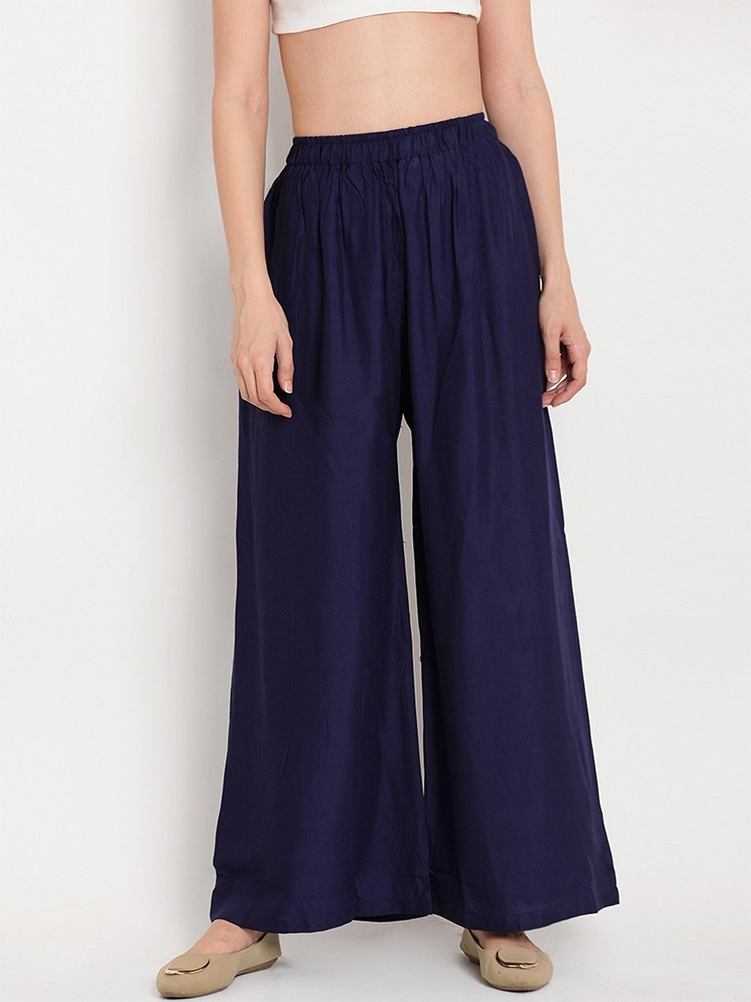 

ATARAH Women Regular Fit Solid Elasticated Palazzos, Navy blue