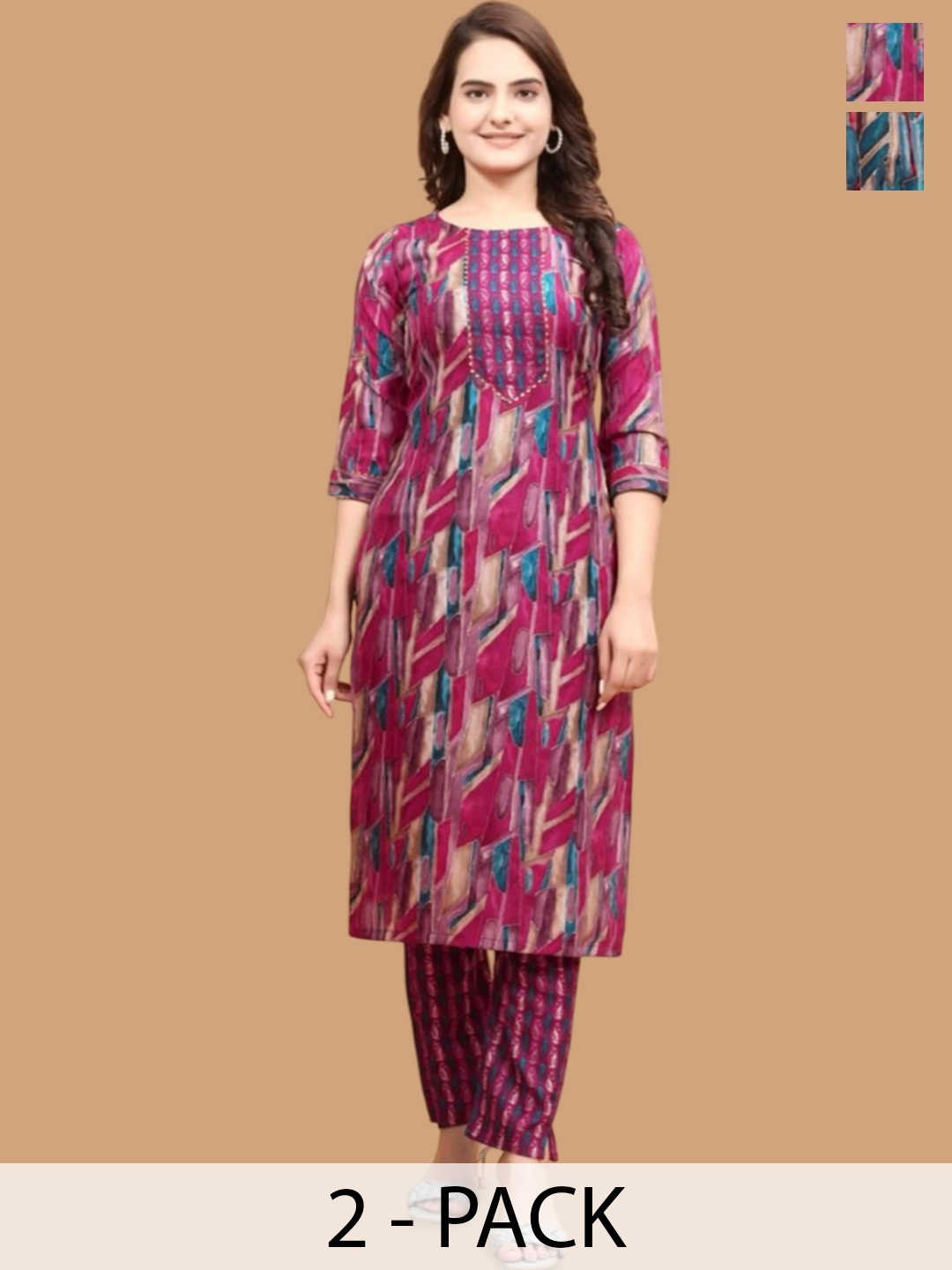 

Moda Rapido Women Printed Regular Kurta with Trousers, Fuchsia