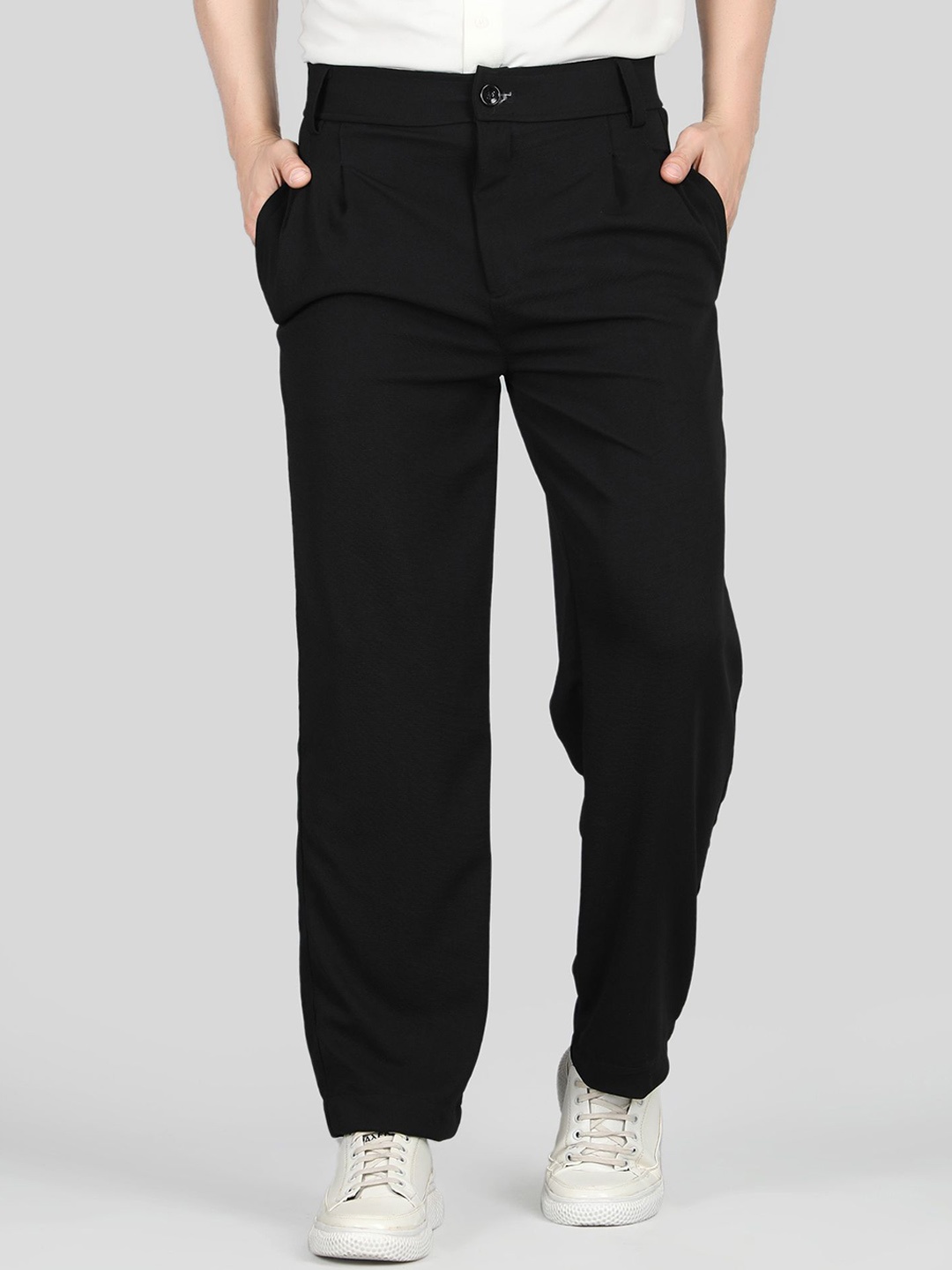 

Raxedo Men Mid-Rise Relaxed Pleated Relaxed Fit Korean Pants, Black