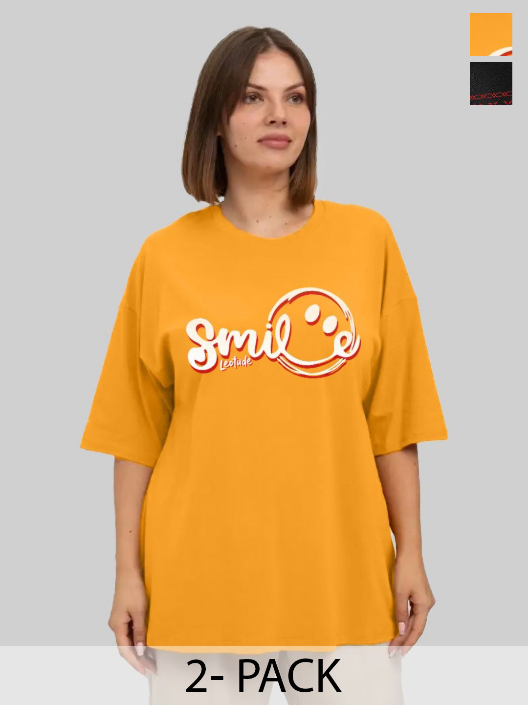 

Leotude Women Pack Of 2 Graphic Printed Round Neck Cotton Oversized T-shirts, Yellow