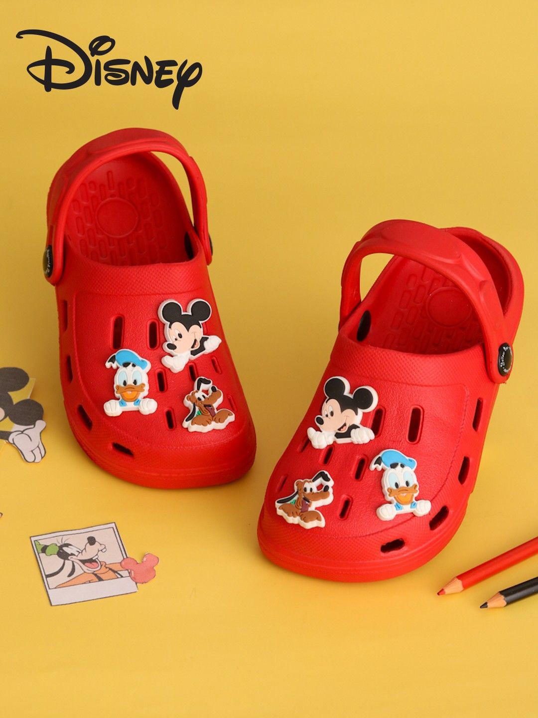

Yellow Bee Boys Self Design Rubber Clogs, Red
