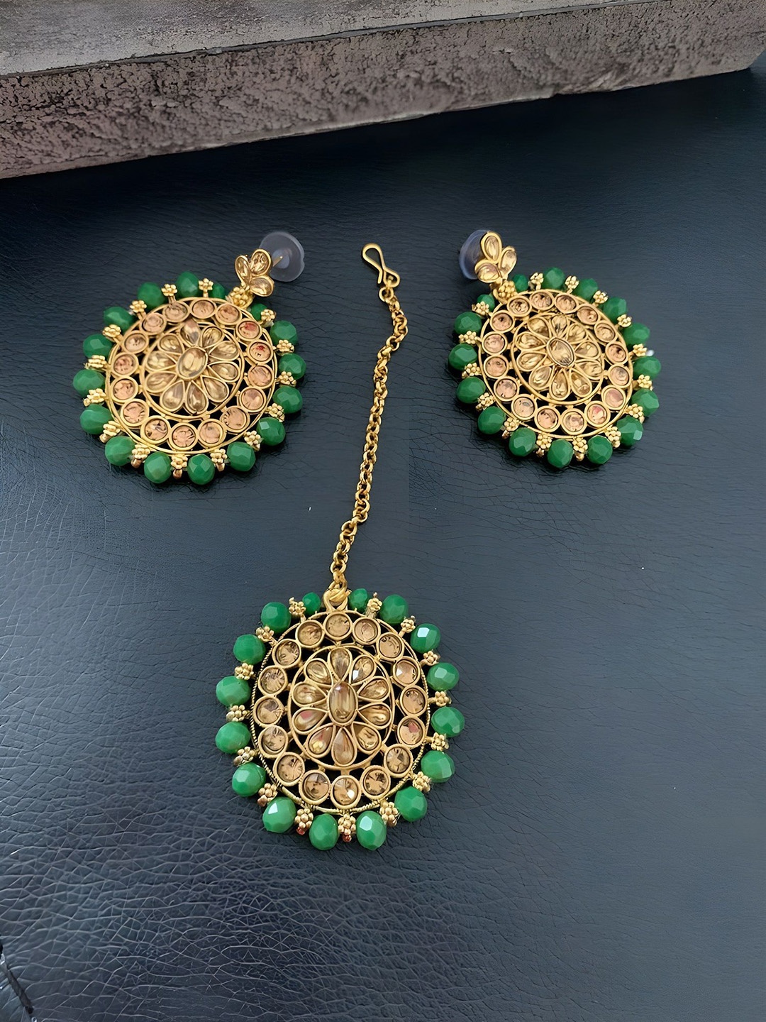 

JMBW INTERNATIONAL Set Of 2 Gold Plated Stone Studded & Beaded Jewellery Sets