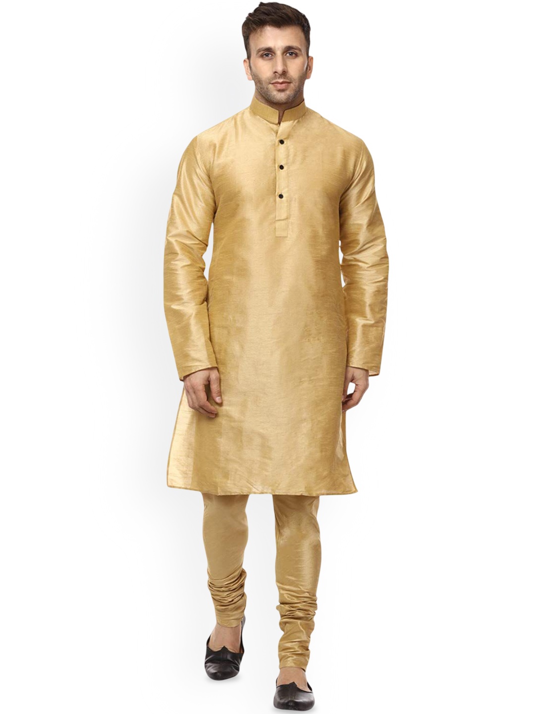 

VEERA PARIDHAAN Men Regular Raw Silk Kurta with Trousers, Gold