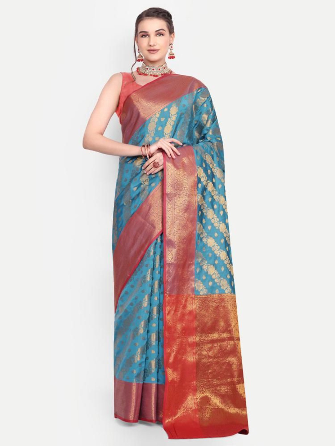 

jayant creation Woven Design Zari Silk Banarasi Saree, Turquoise blue