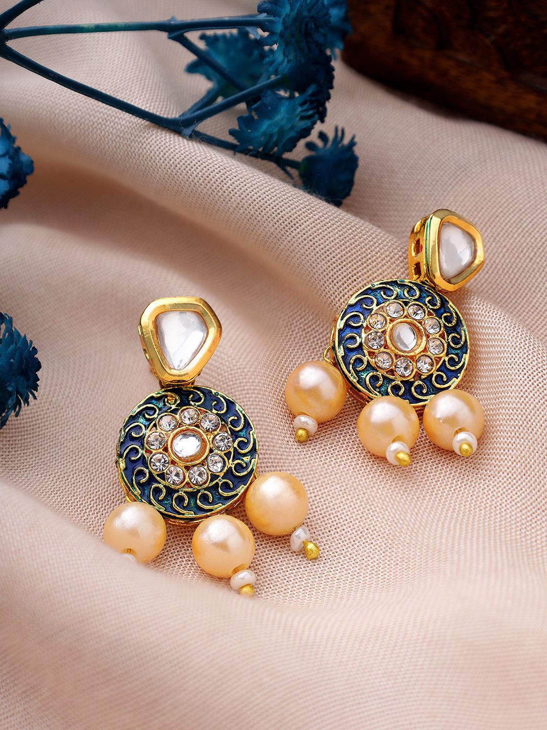 

AARSEE OFFICIAL Anti-Tarnish Blue Enameled Earrings, Gold