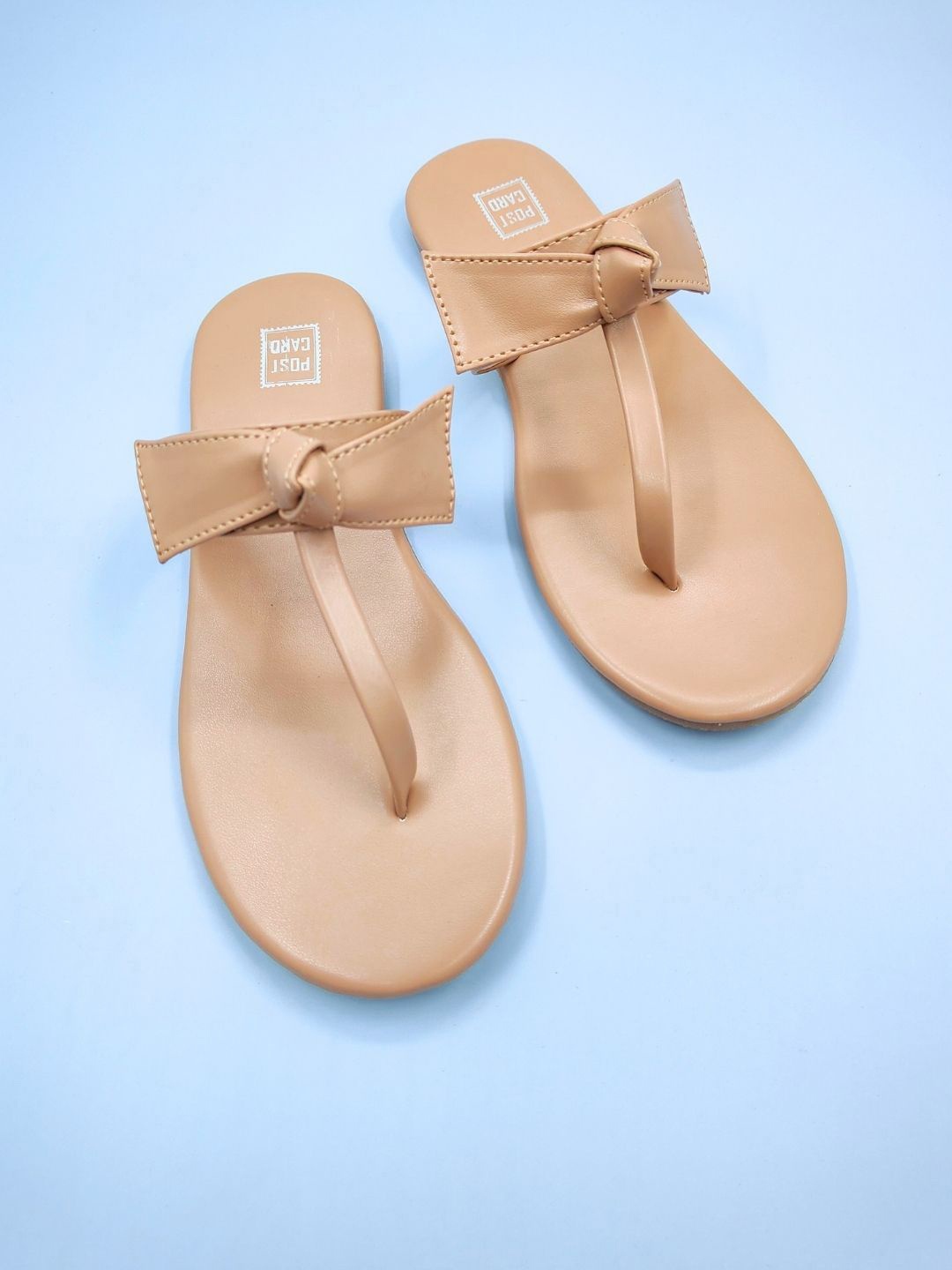 

POSTCARD Women Open Toe Flats with Bows, Tan