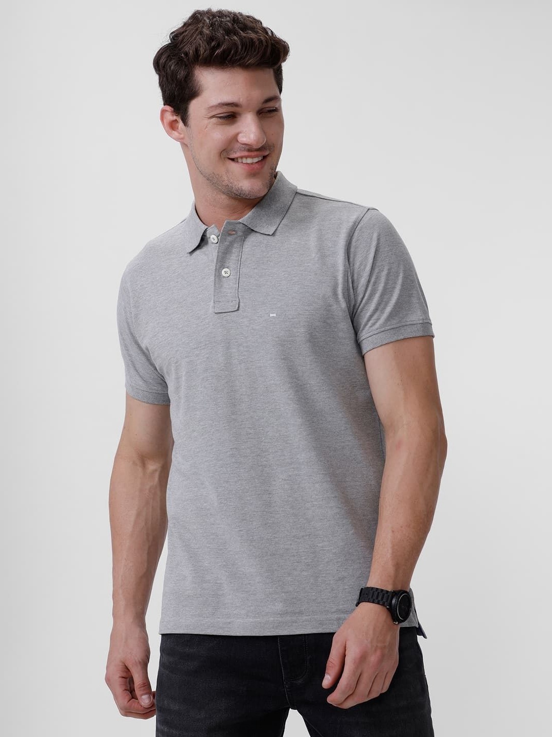 

Basics Men Solid Polo Collar Cotton Slim Fit Regular Fit T-shirt, Grey