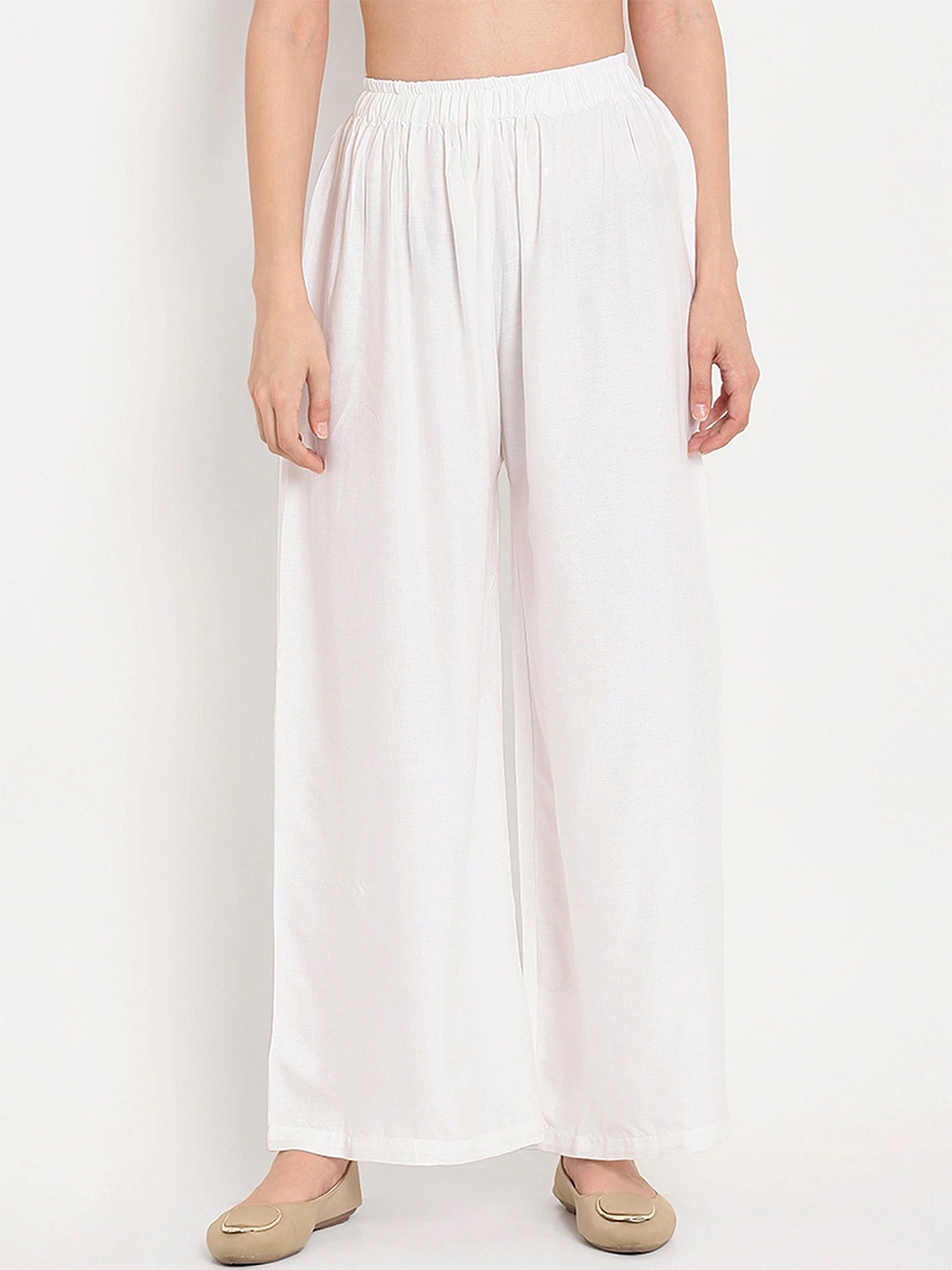 

ATARAH Women Cotton Regular Fit Palazzos, White