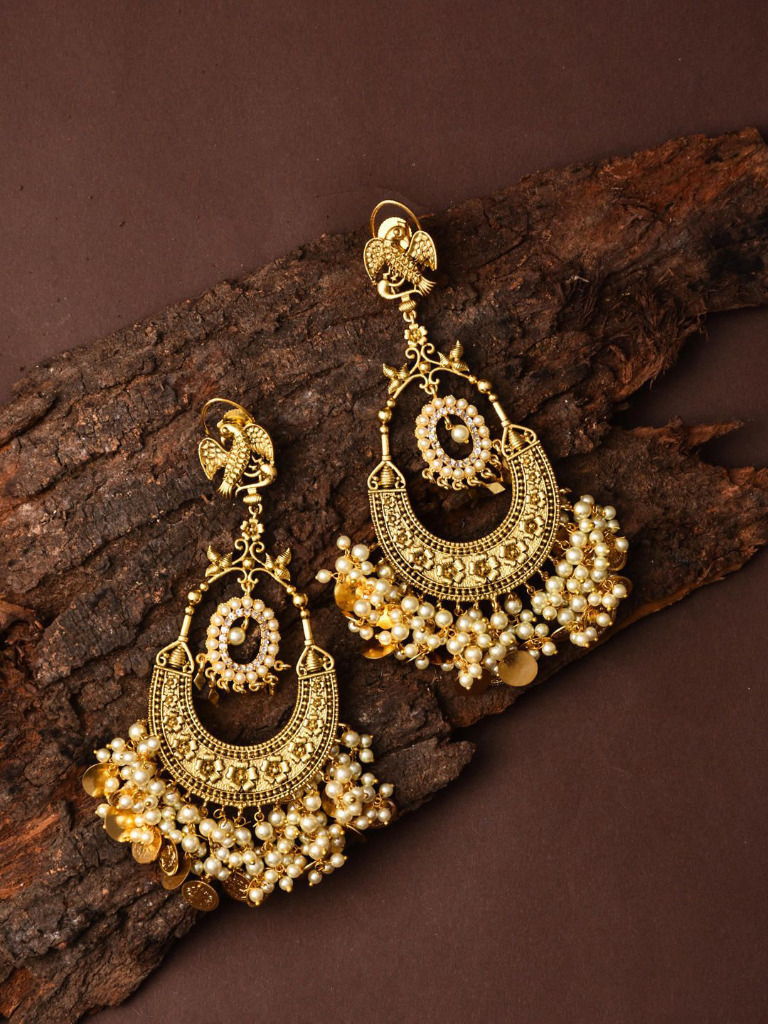 

Reenisaa Gold-Plated Beaded Crescent Shaped Chandbalis