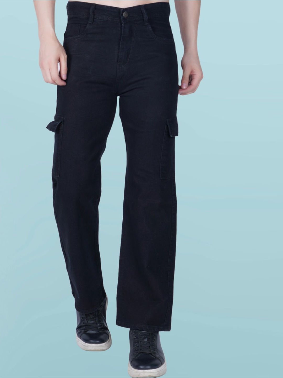 

COMFITS Men Classic Regular Fit Mid-Rise Cargo Styles Jeans, Black