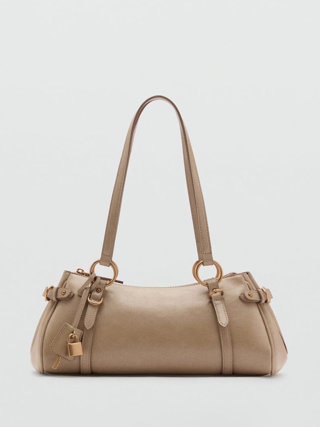 

MANGO Buckle Detailed Bowling Shoulder Bag, Taupe